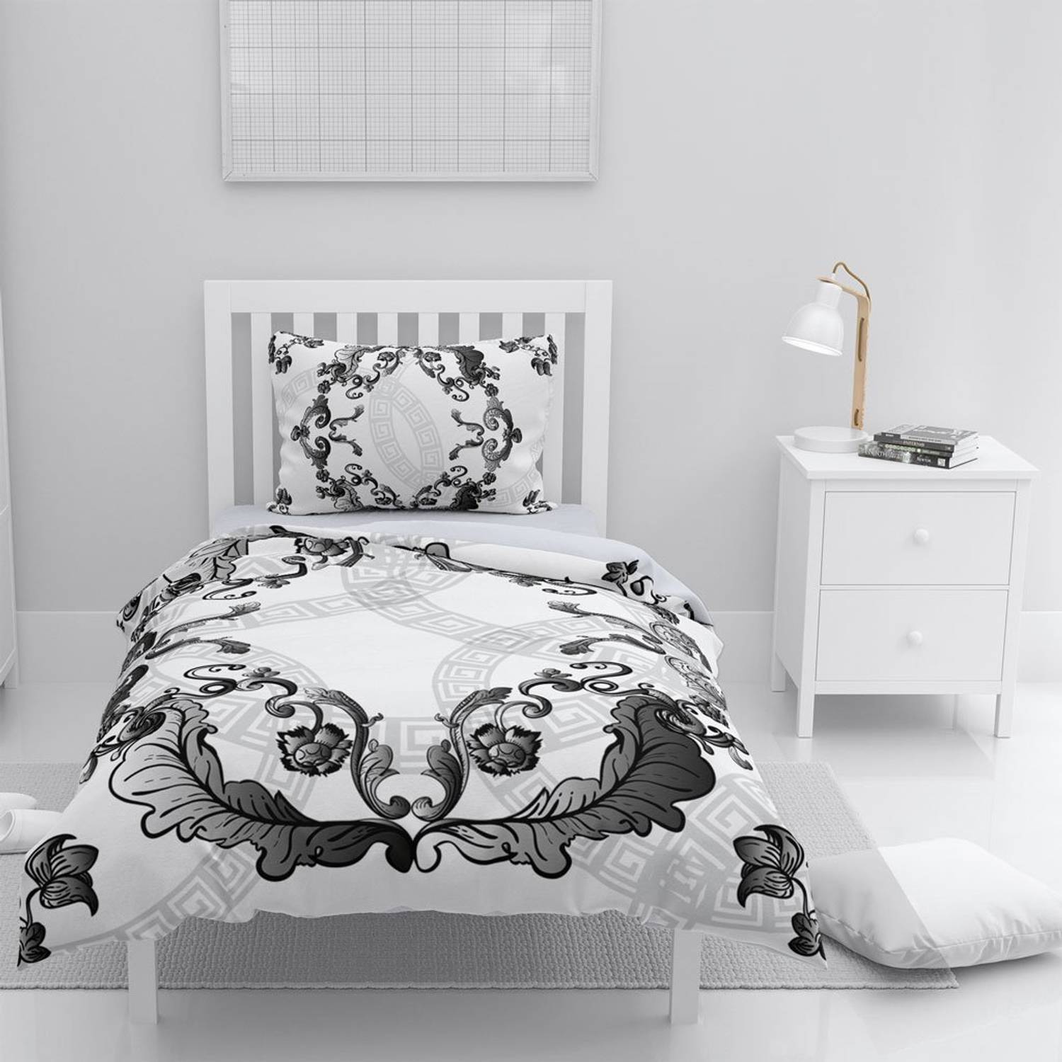MonoHome Silver طقم غطاء لحاف مفرد من الساتان القطني ثلاثي الأبعاد من Baroq