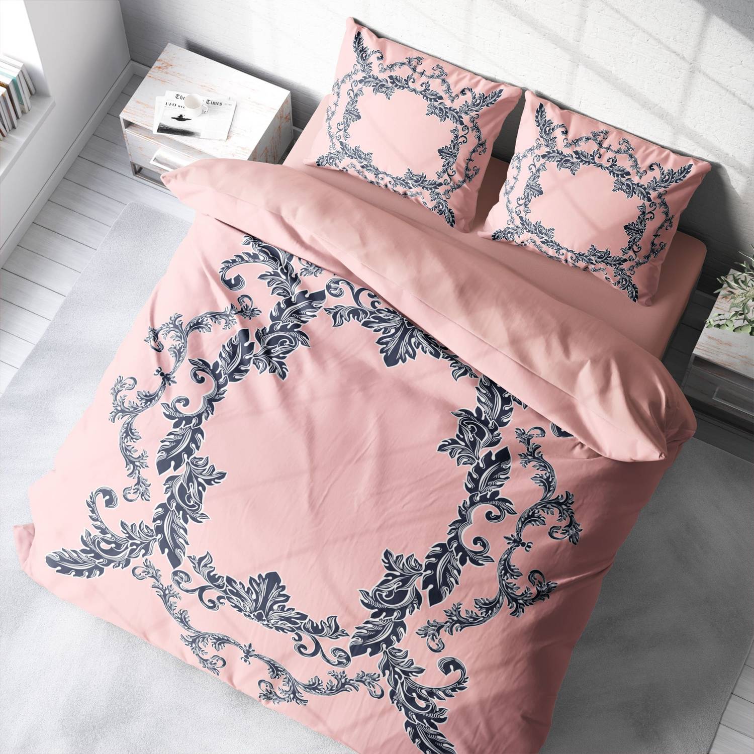 MonoHome Pink Baraque 3D Pamuk Saten Çift Kişilik Nevresim Takımı