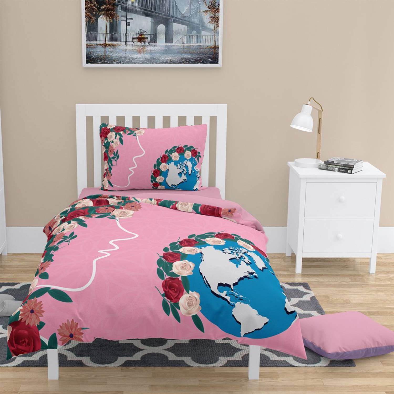 MonoHome Woman Day I 3D Cotton Satin Single Duvet Cover Set