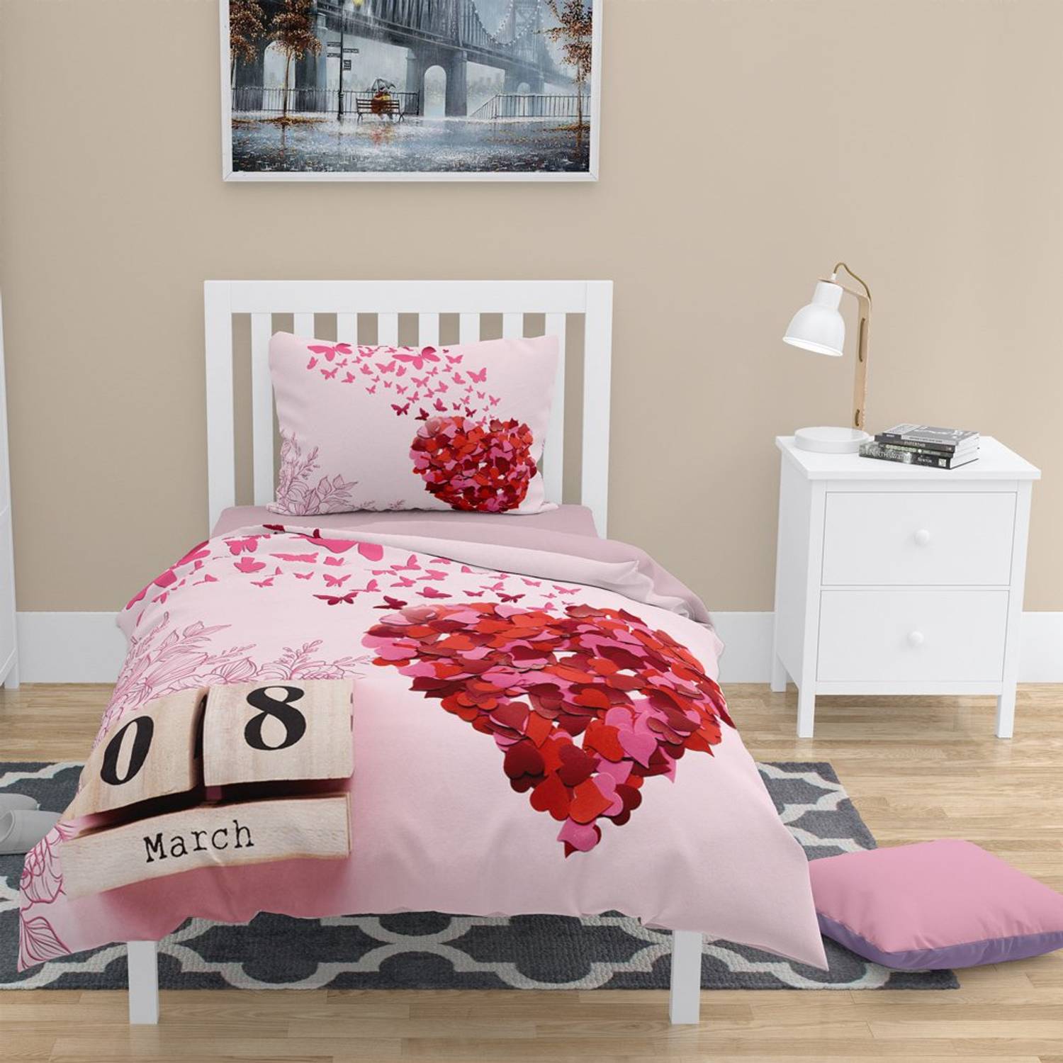 Набор постельного белья MonoHome Woman Day III из 3D хлопкового сатина на односпальную кровать 160x220 см, яркие цвета, дышащая ткань