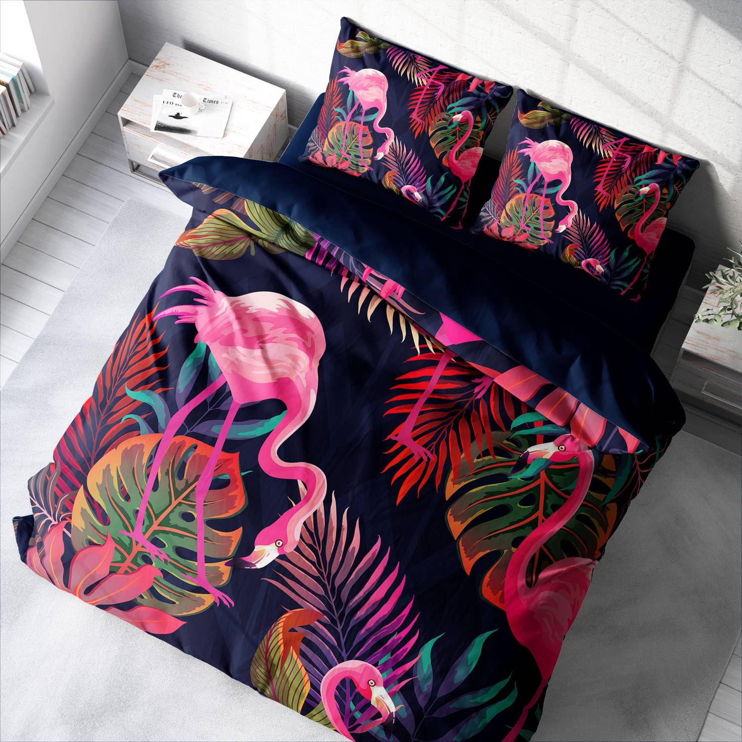 MonoHome Flamingo I 3D Cotton Satin Double Duvet Cover Set