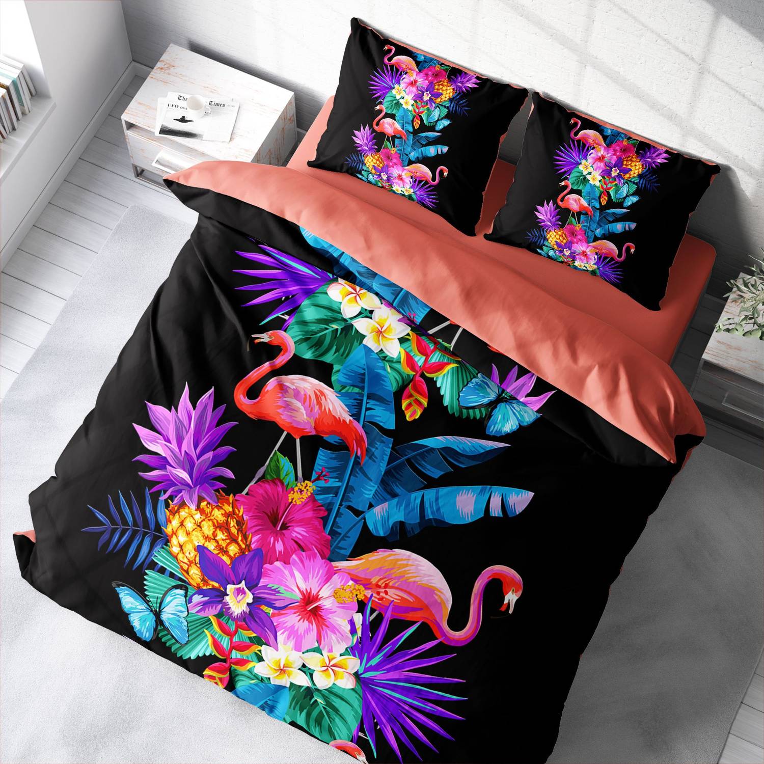 MonoHome Flamingo III 3D Cotton Satin Double Duvet Cover Set