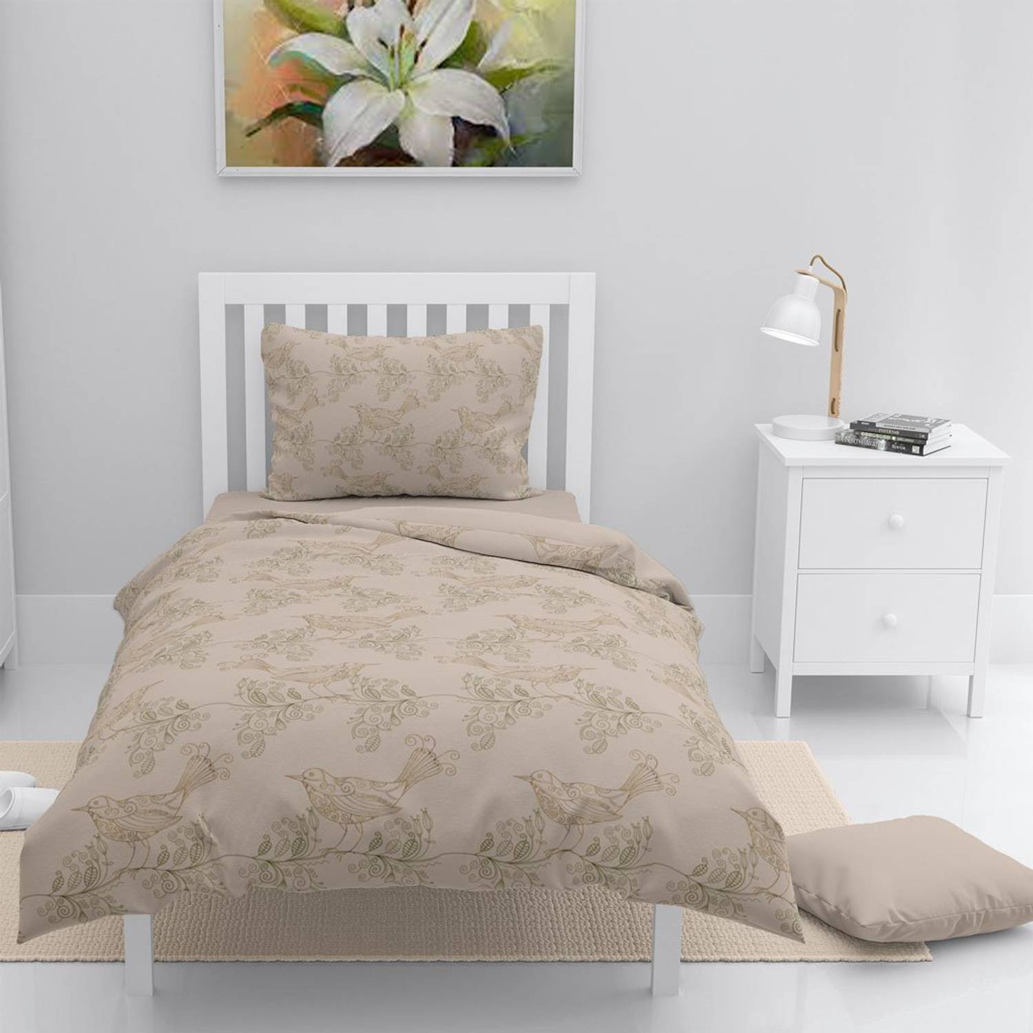 Monohome Bird Design 3D Cotton Satin Single Duvet Cover Set