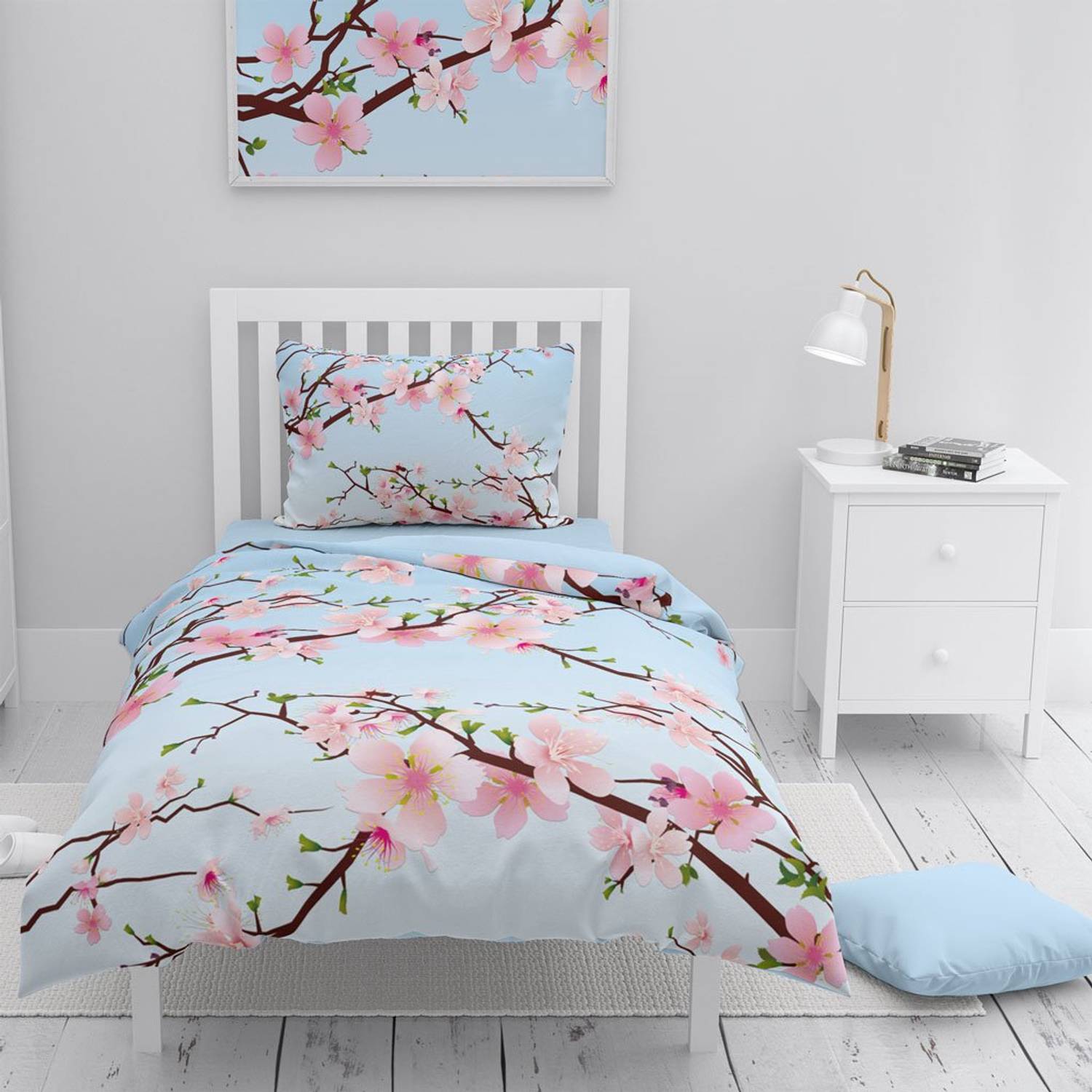 Monohome Chery Blosom 3D Cotton Satin Single Duvet Cover Set