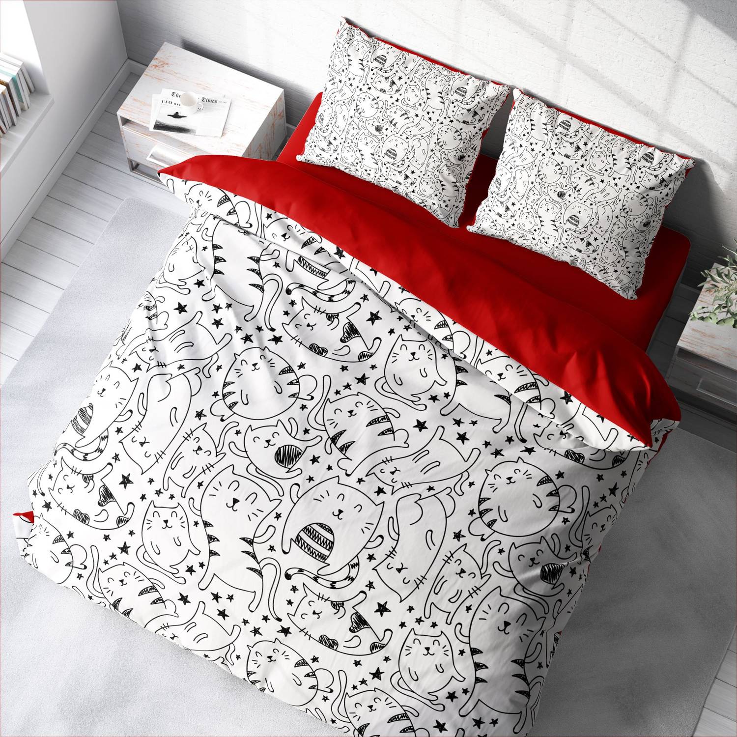 Комплект постельного белья Monohome Catsy 3D из сатина и хлопка для двуспальной кровати 200x220 см с яркими цветами и высоким качеством ткани