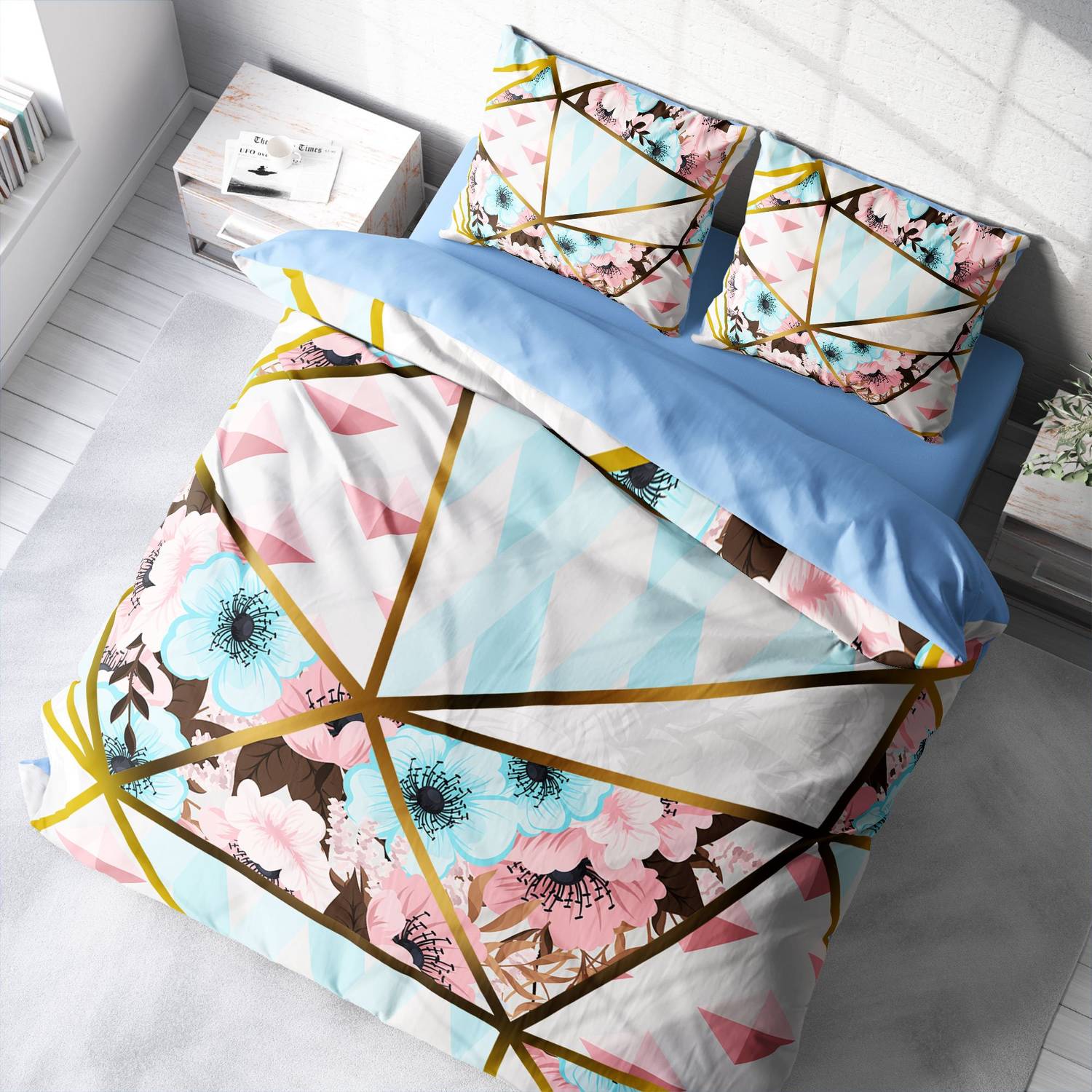 Monohome GoldLine 3D Cotton Satin Double Duvet Cover Set