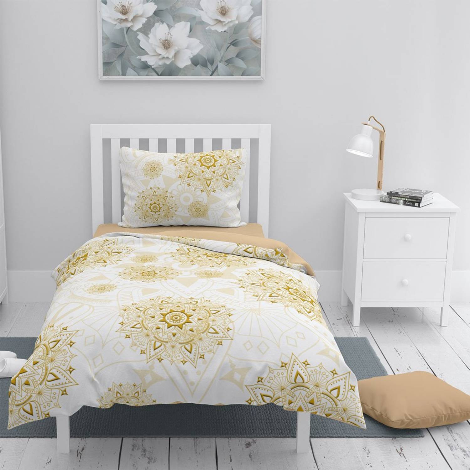 Monohome Gold Luxury 3D Cotton Satin Single Duvet Cover Set