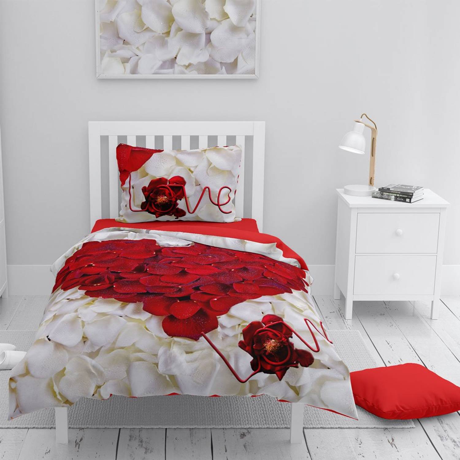 Набір постільної білизни Monohome Heart Rose 3D з бавовняного сатину на односпальне ліжко 160x220 см з живими кольорами та високоякісним матеріалом