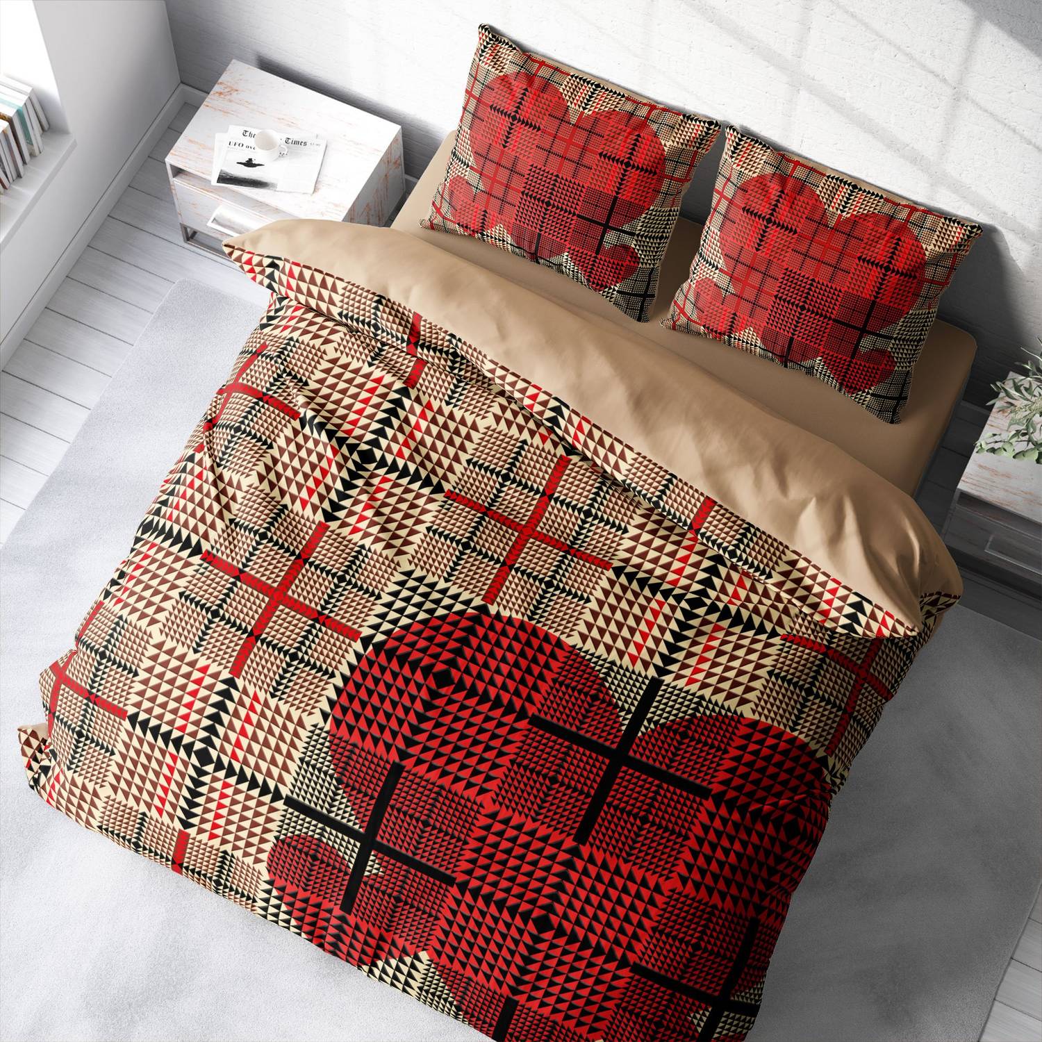 Monohome Square Heart 3D Cotton Satin Double Duvet Cover Set