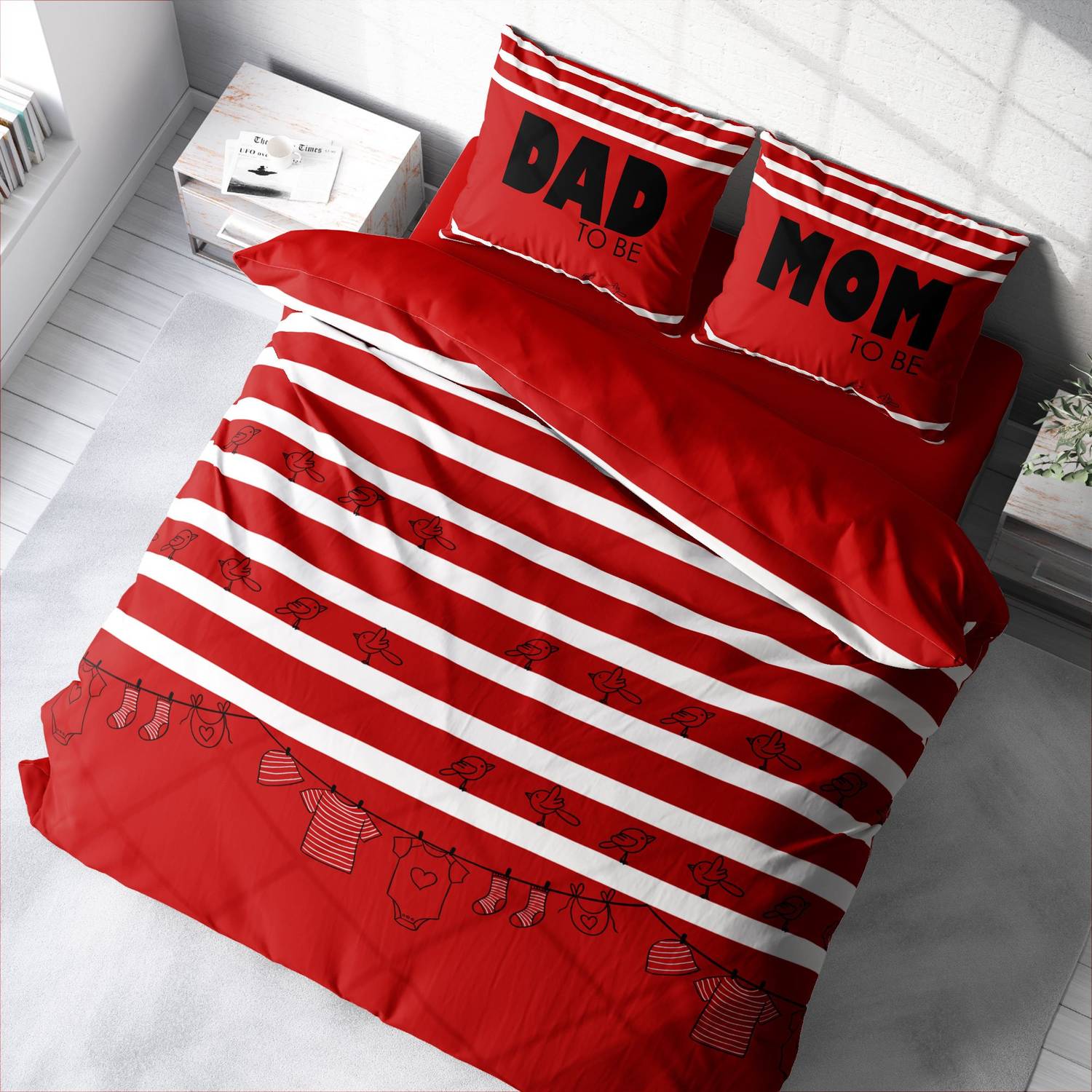 Набір постільної білизни Monohome Mom & Dad 3D з сатинової бавовни для двоспального ліжка, живі кольори, 200x220 см, 100% бавовна