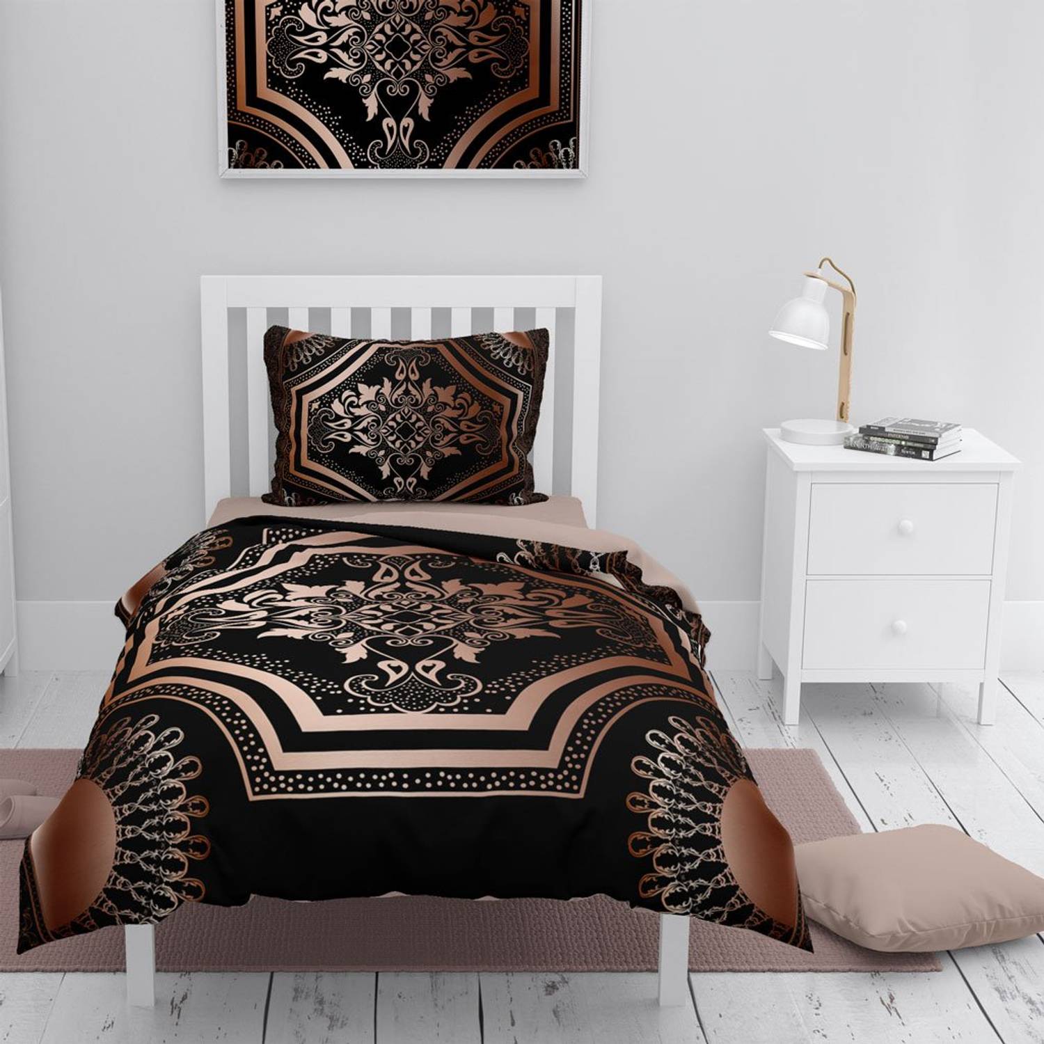 Monohome Black Roses 3D Cotton Satin Single Duvet Cover Set