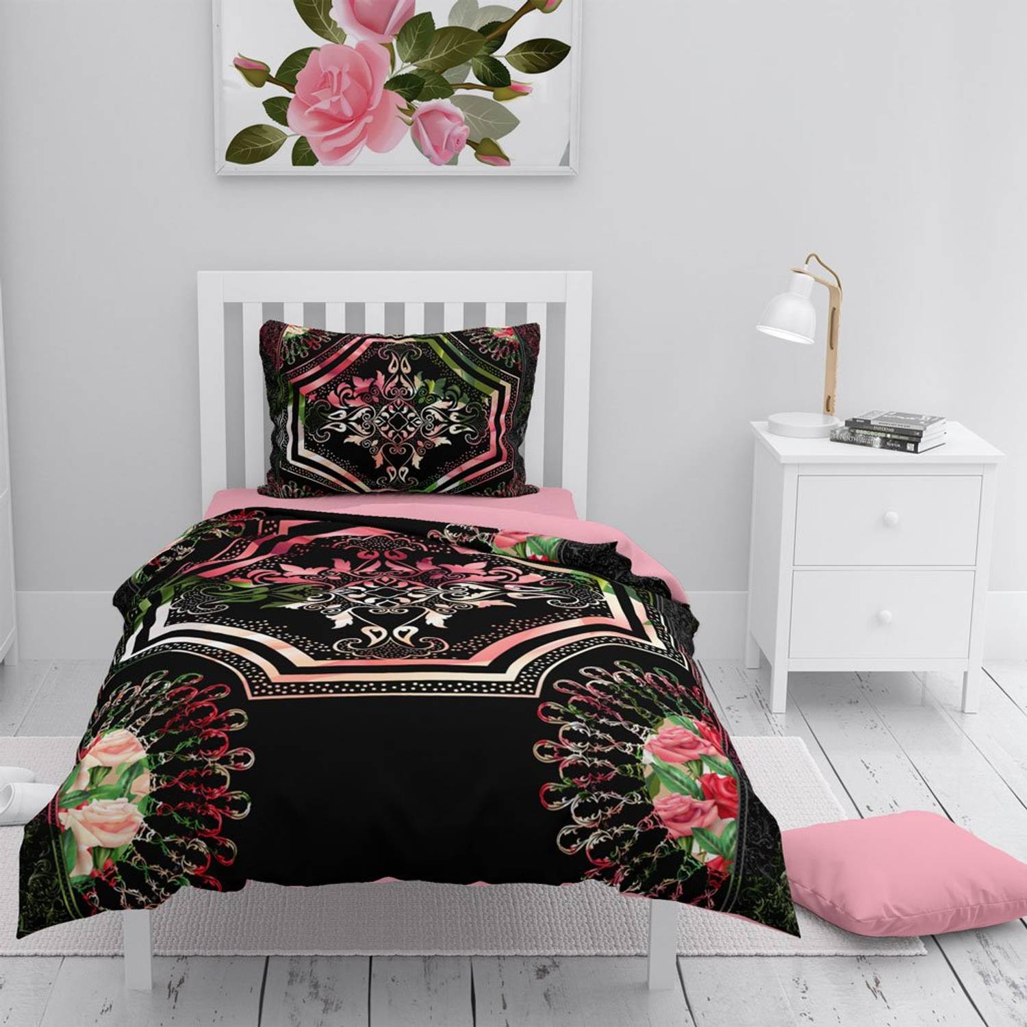 Monohome Rose Pattern 3D Cotton Satin Single Duvet Cover Set