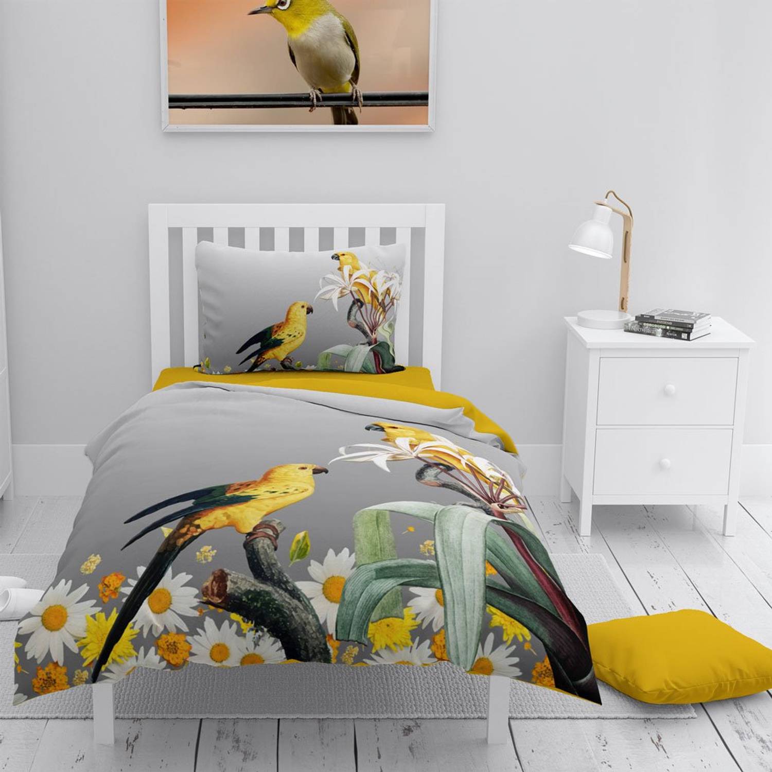 Monohome Yellow Parrot 3D Pamuk Saten Tek Kişilik Nevresim Takımı