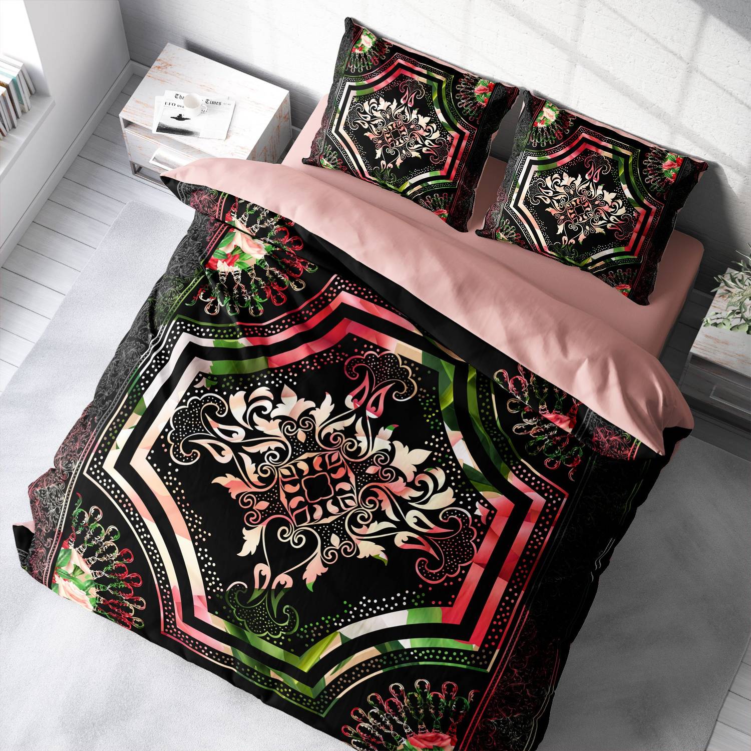 Комплект постельного белья Monohome 3D с узором роз - 200x220 см, 100% хлопок сатин, цифровая печать, упаковка с крышкой, 24 месяца гарантии