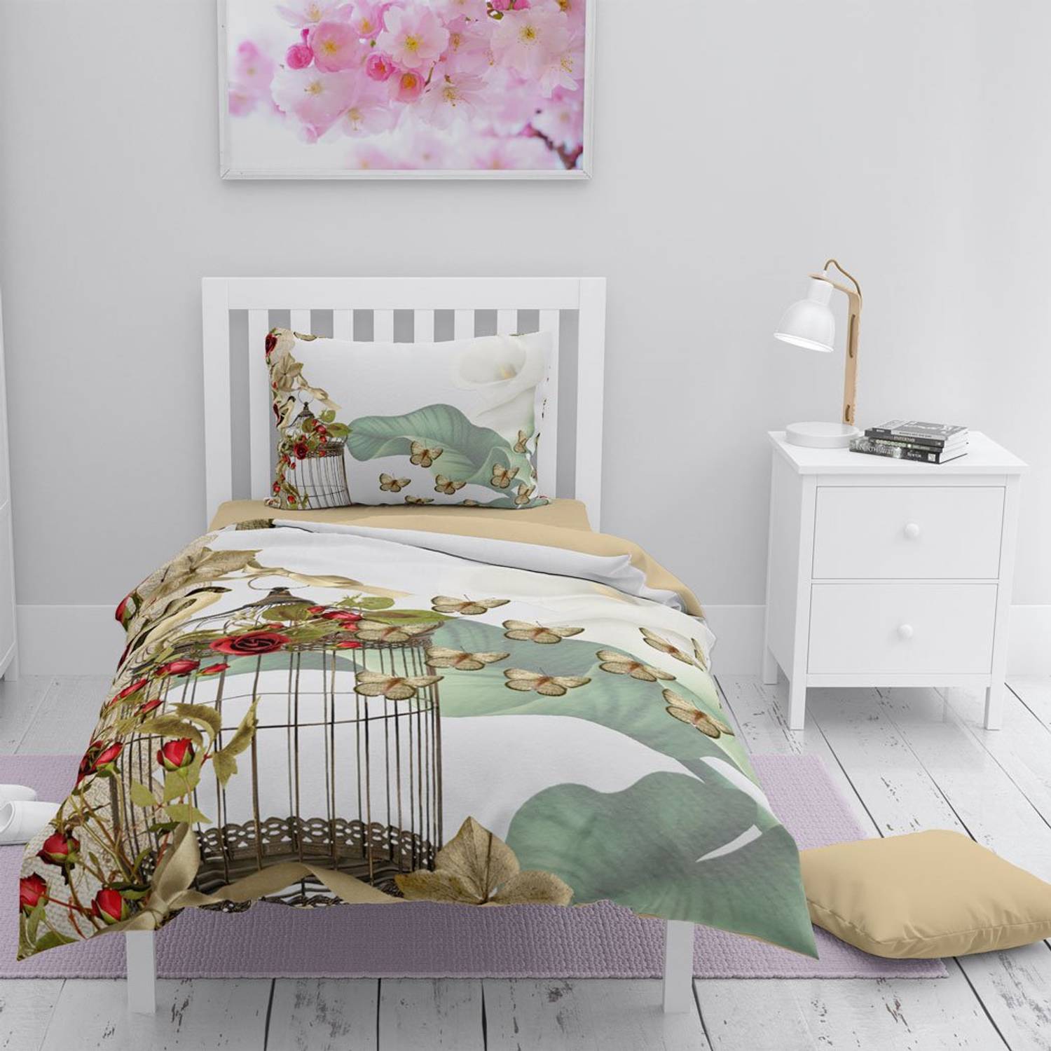 طقم غطاء لحاف مفرد من الساتان القطني ثلاثي الأبعاد من Monohome Butterflys