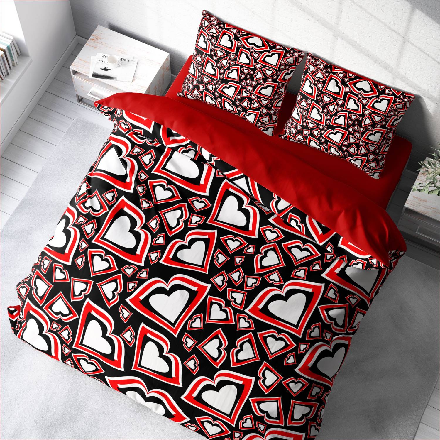 Комплект постільної білизни Monohome Heart Lips 3D з бавовняного сатину, двоспальний, яскраві кольори, якісний матеріал, розміри 200x220 см