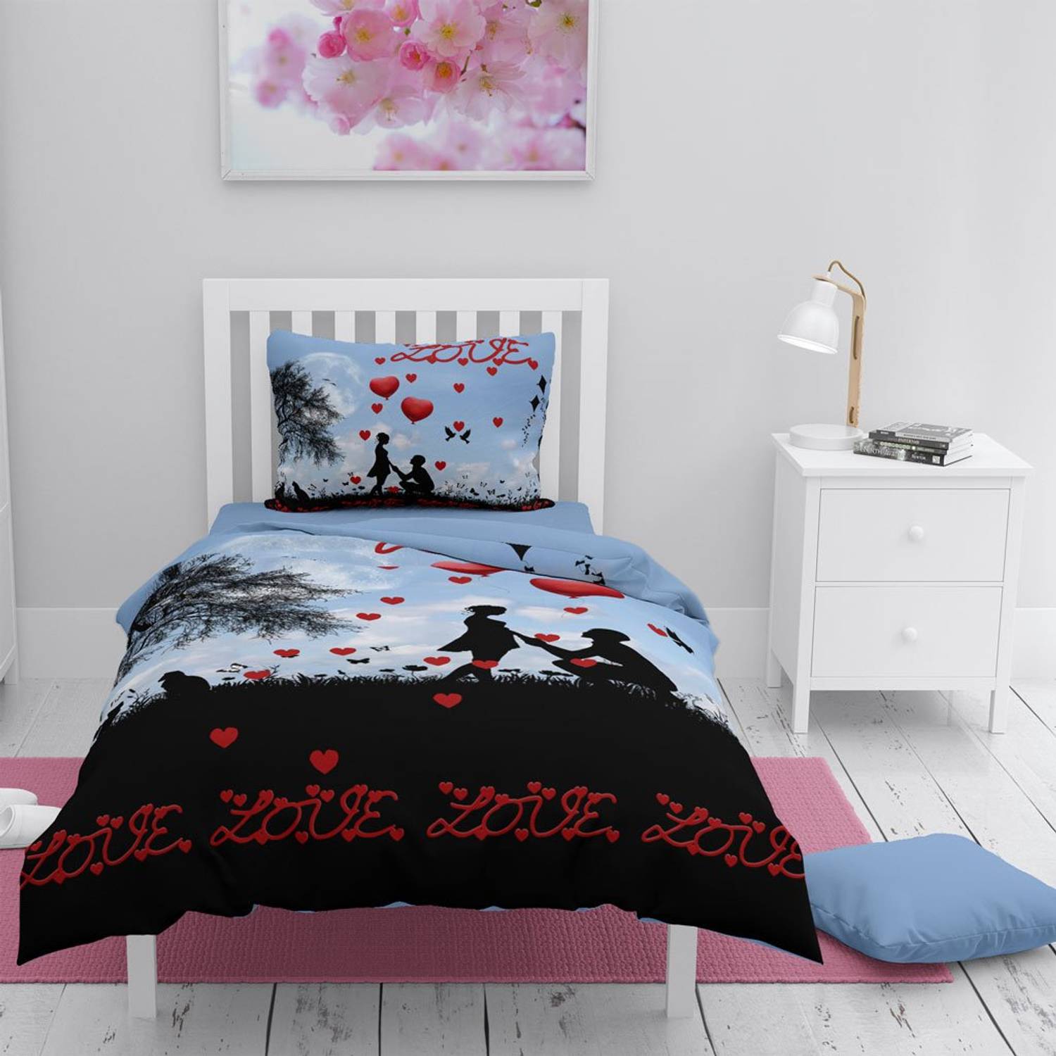 Набор постельного белья Monohome Love Balloon 3D из хлопкового сатина, одинарный, яркие цвета, размеры 160x220 см, удобный для сна, 100% хлопок