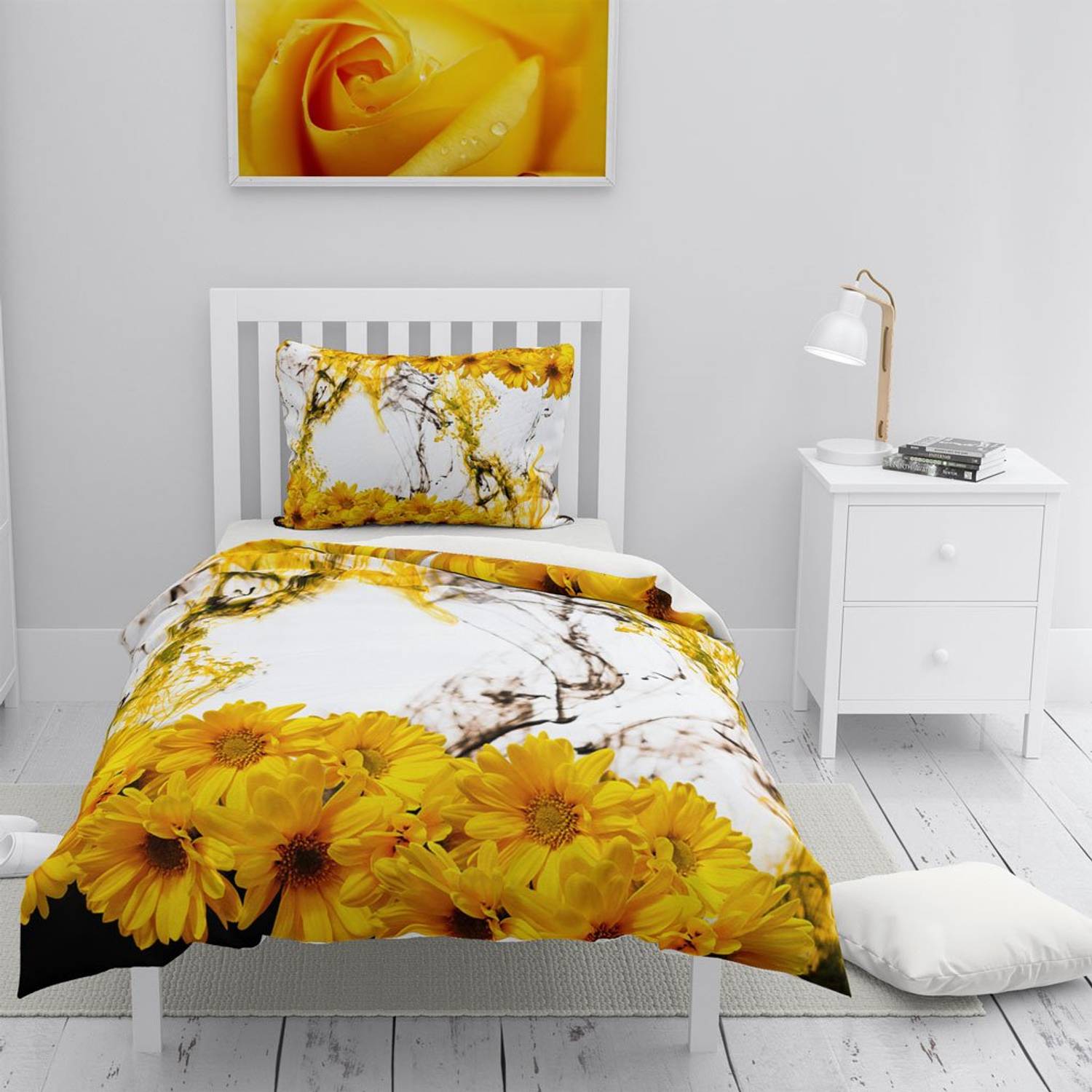 Monohome Yellow Daisy 3D Cotton Satin Single Duvet Cover Set