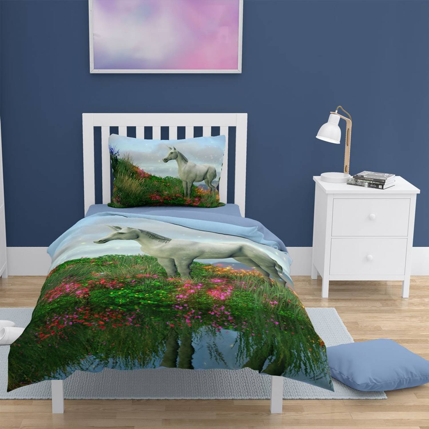 Monohome Unicorn 3D Cotton Satin Single Duvet Cover Set