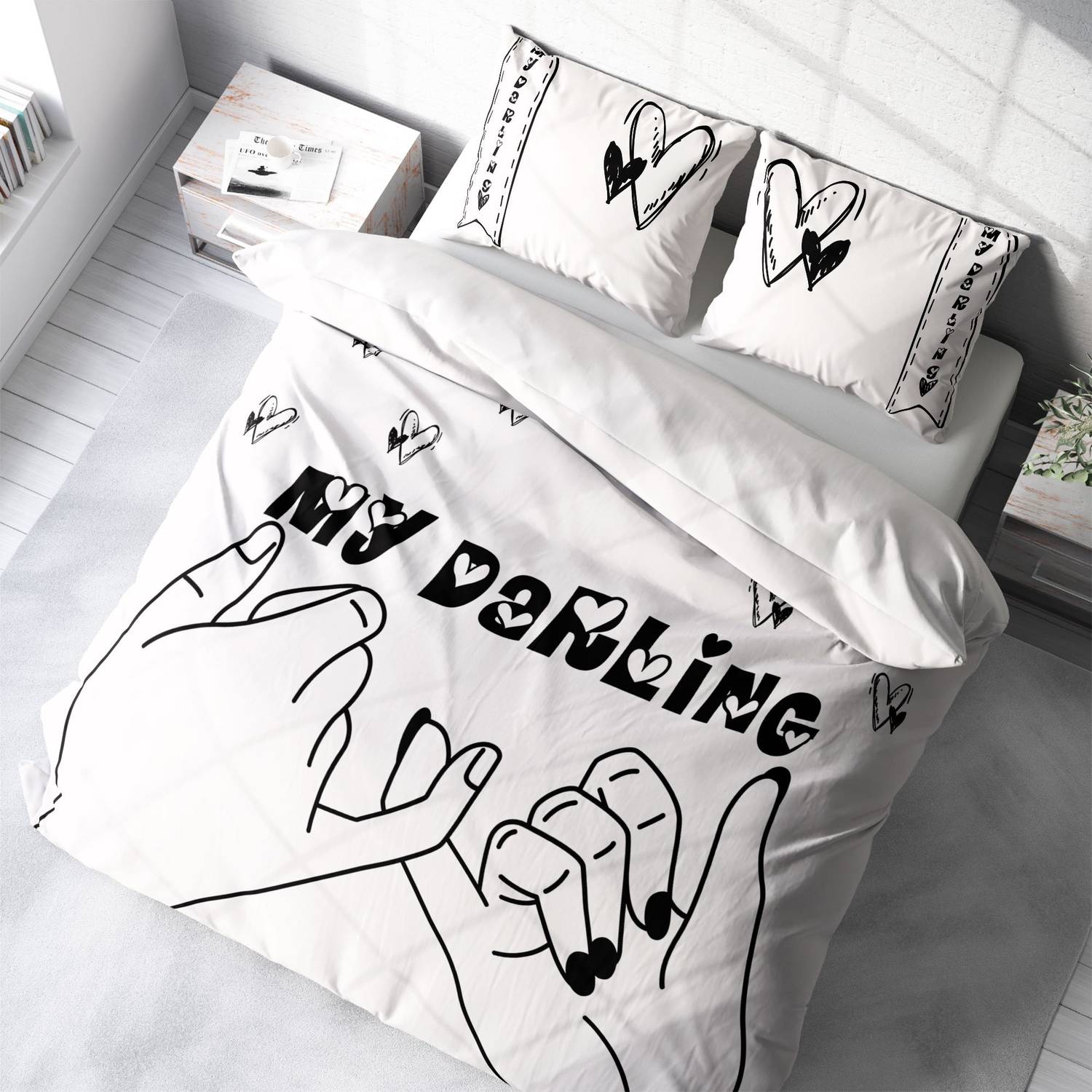 Комплект постельного белья Monohome Darling 3D из сатина с двуспальным покрывалом 200x220 см, яркая цифровая печать, мягкая ткань, 100% органический хлопок