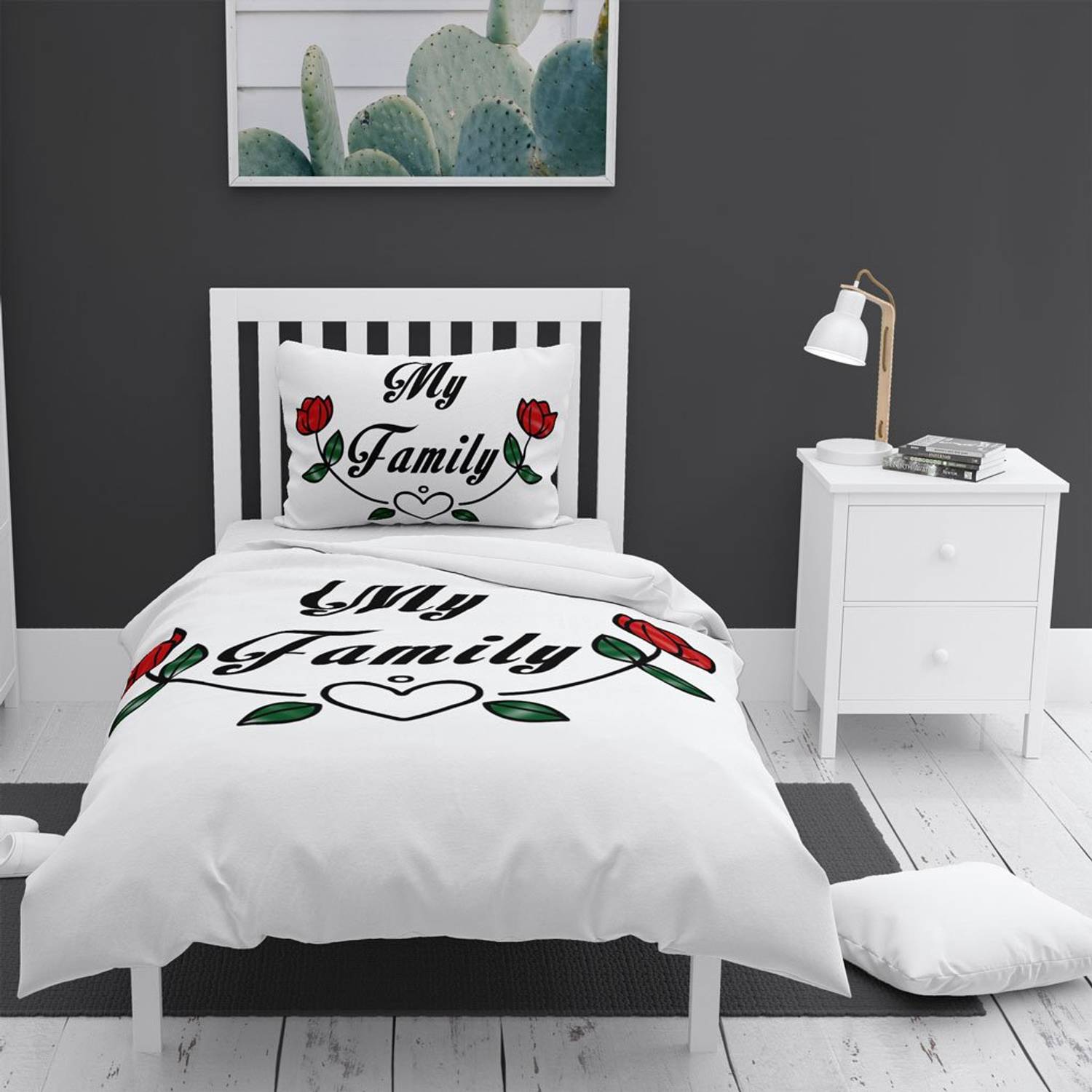 Односпальний комплект постільної білизни Monohome My Family 3D з органічного бавовняного сатину живих кольорів та оригінальним дизайном