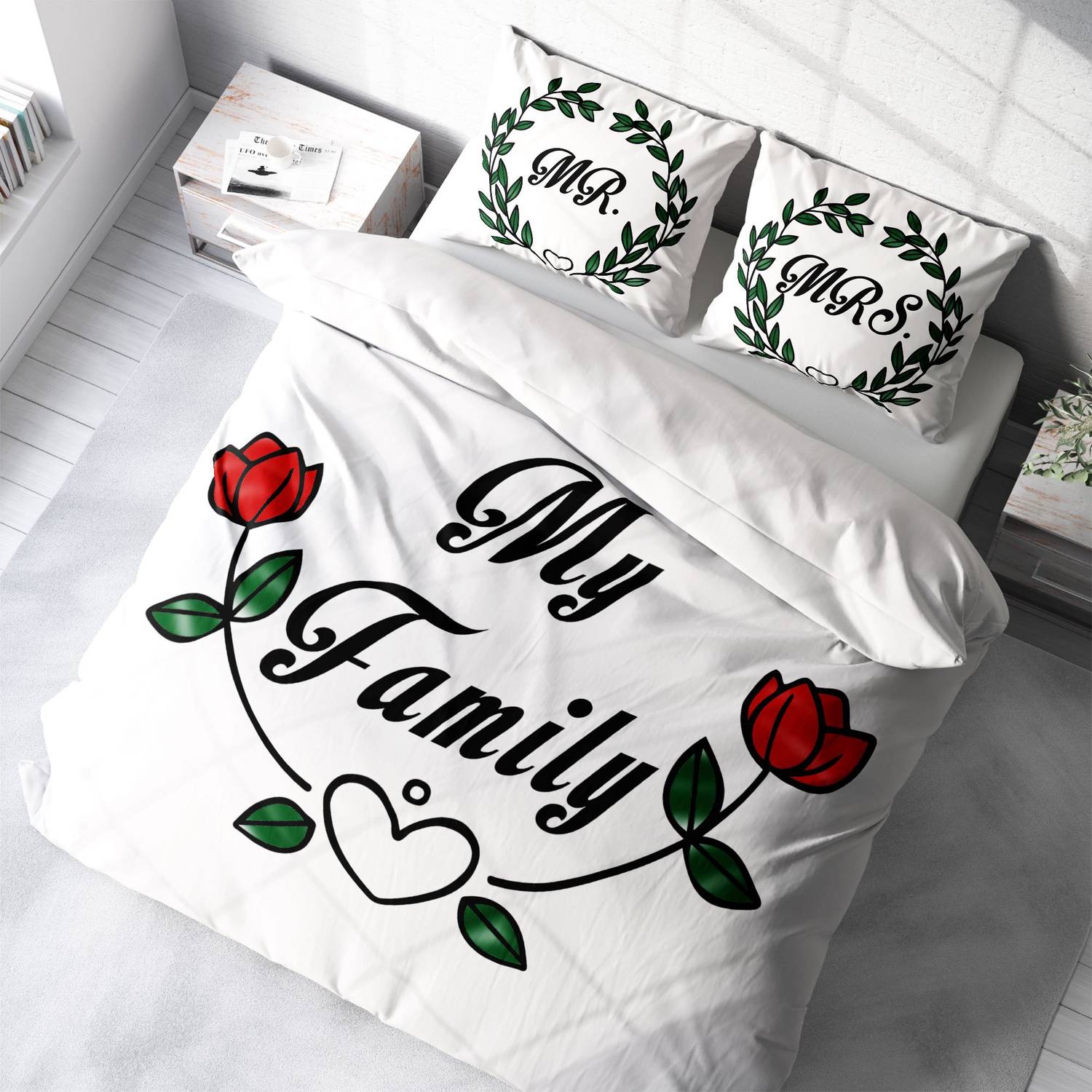 Двухспальный набор постельного белья Monohome My Family 3D из хлопкового сатина, с цифровым печатью и живыми цветами, 200х220 см