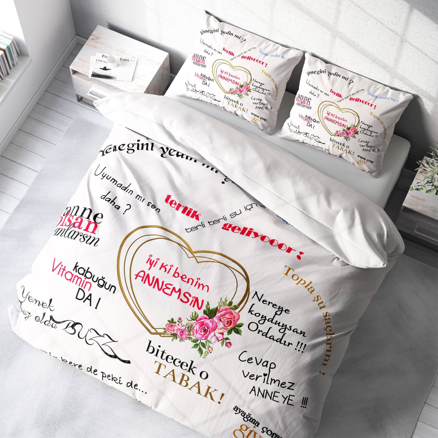 MonoHome Mother's Day 3D Cotton Satin Double Duvet Cover Set