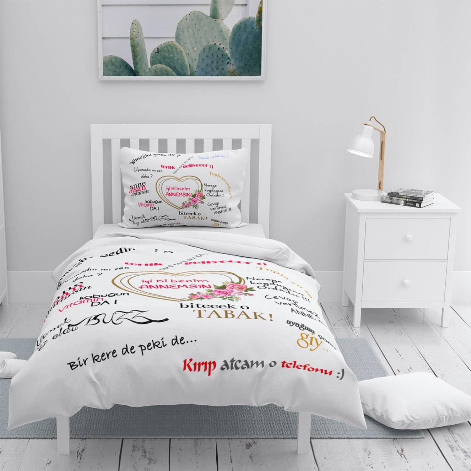 Monohome Mother's Day I 3D Cotton Satin Single Duvet Cover Set