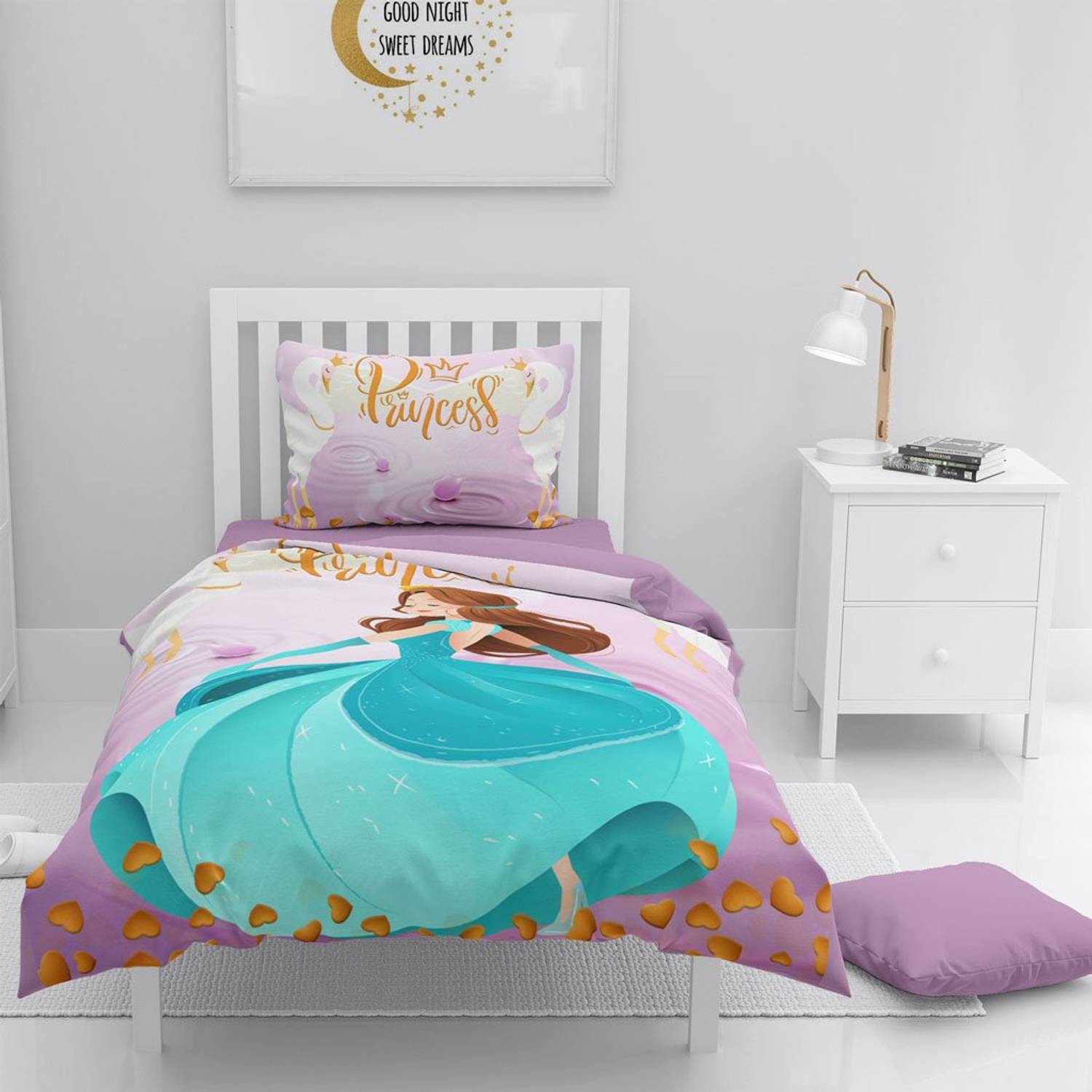 MonoHome Blue Princess 3D Cotton Satin Kids Duvet Cover Set