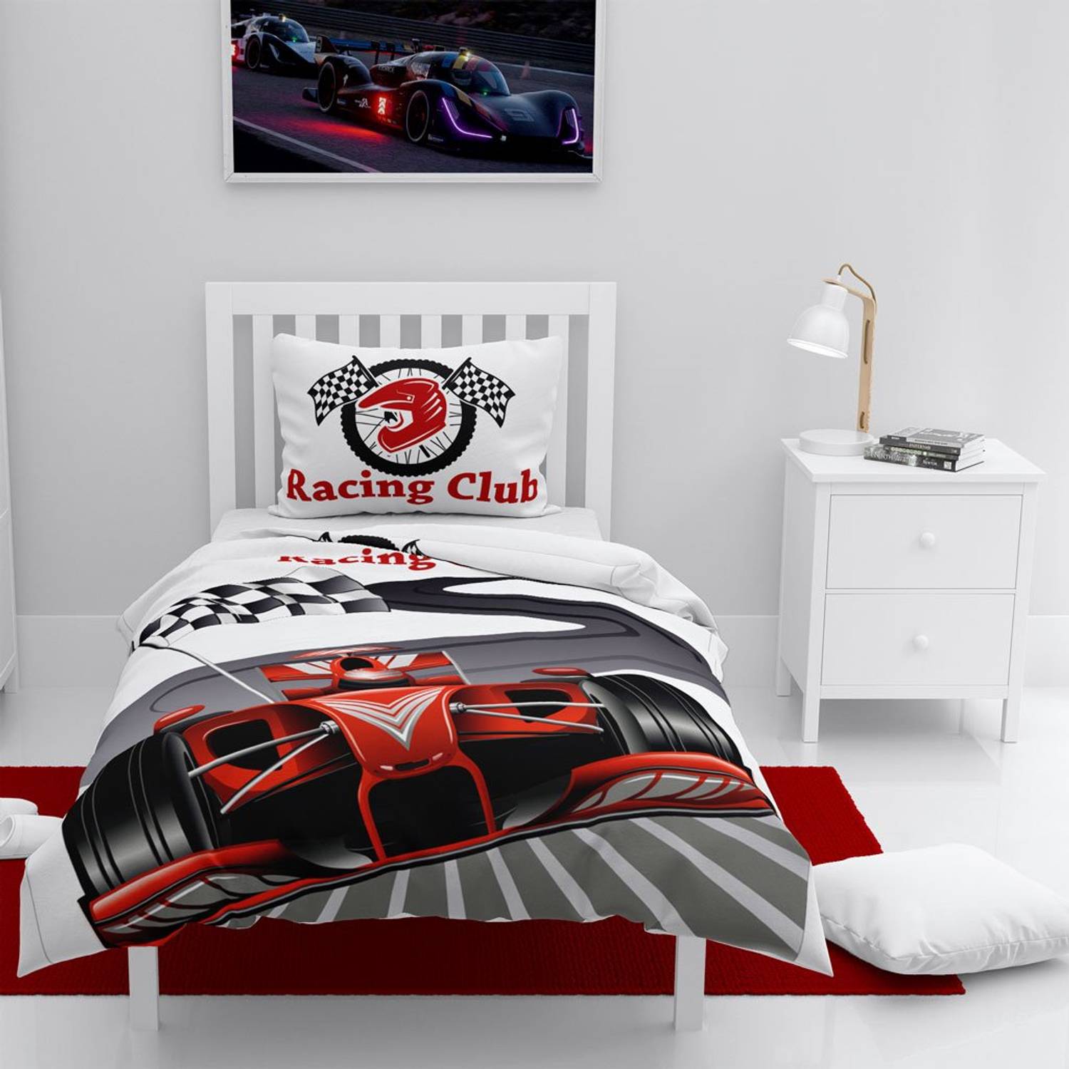 MonoHome Racer 3D Cotton Satin Kids Duvet Cover Set