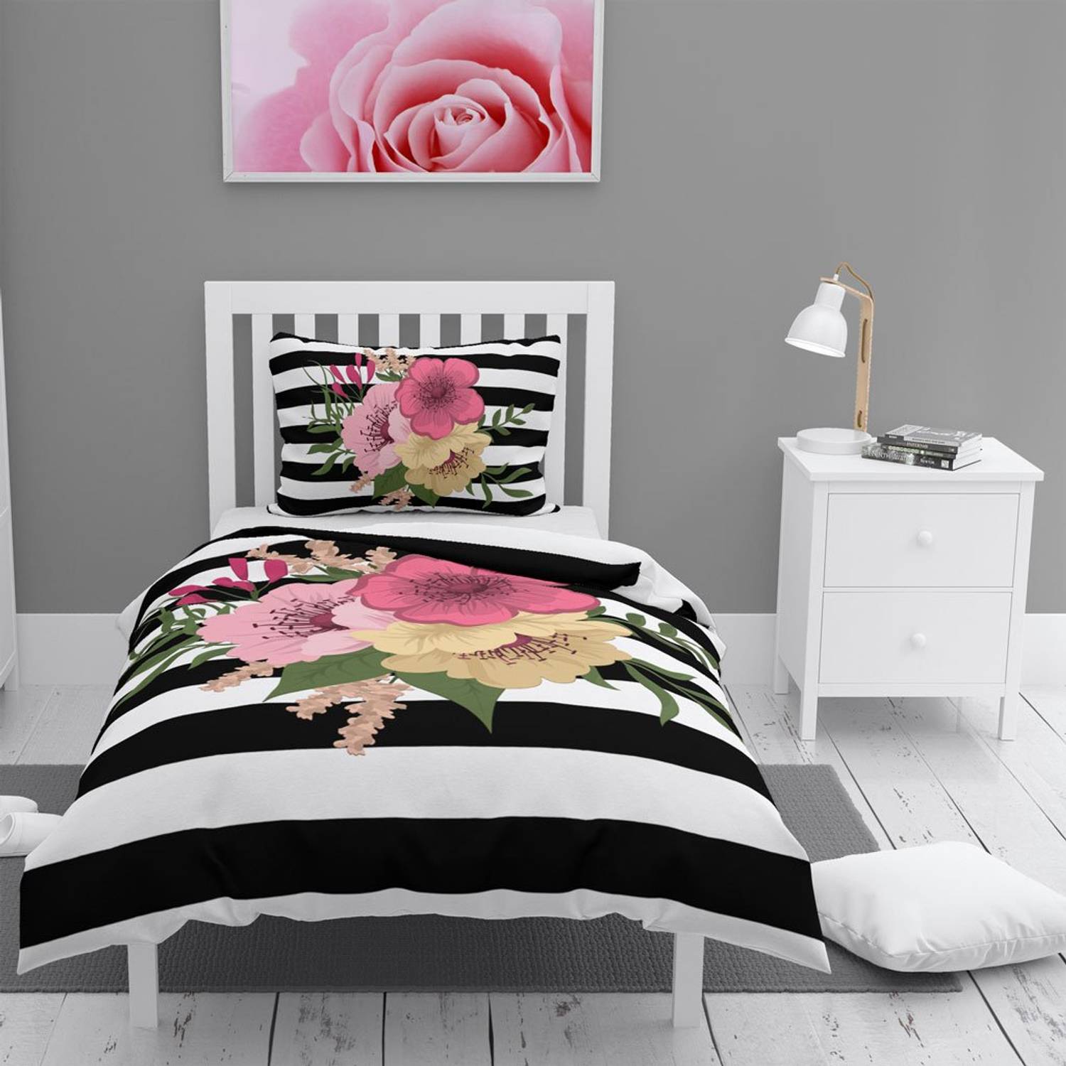 MonoHome Flower Line 3D Cotton Satin Single Duvet Cover Set