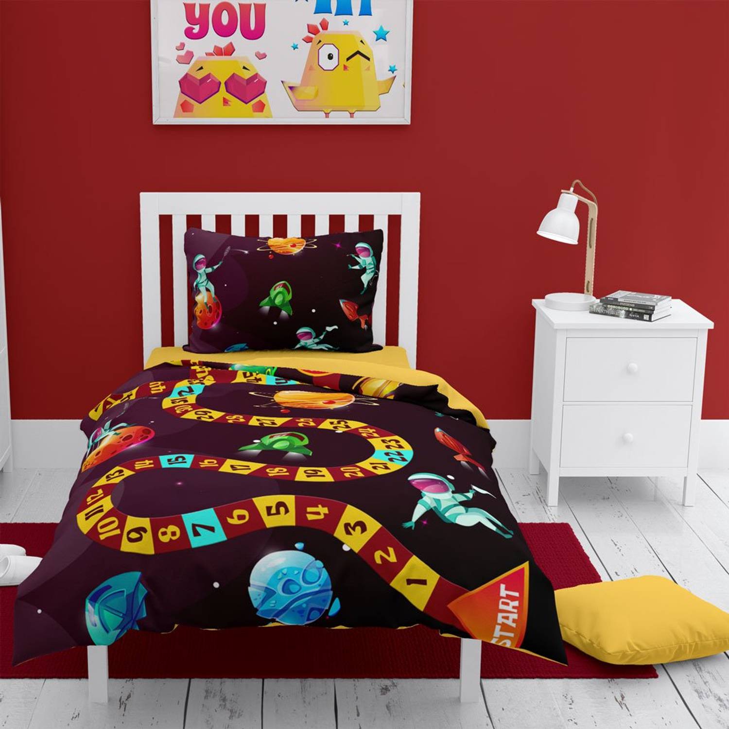 مجموعة غطاء لحاف الأطفال من الساتان القطني ثلاثي الأبعاد بأرقام كوكب MonoHome