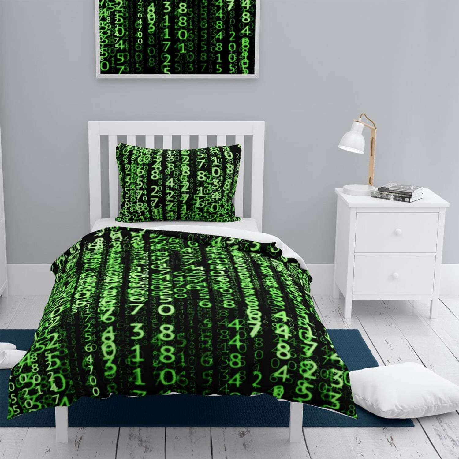 MonoHome The Coder طقم غطاء لحاف مفرد من الساتان القطني ثلاثي الأبعاد