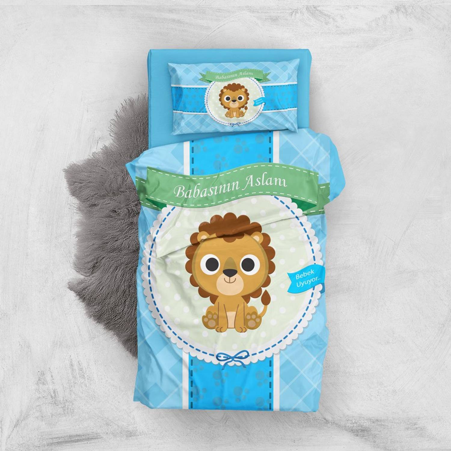 Детский комплект постельного белья MonoHome "Лев Папы" 3D из хлопка с сатеновой отделкой, яркие цвета, органическое окрашивание, для комфортного сна