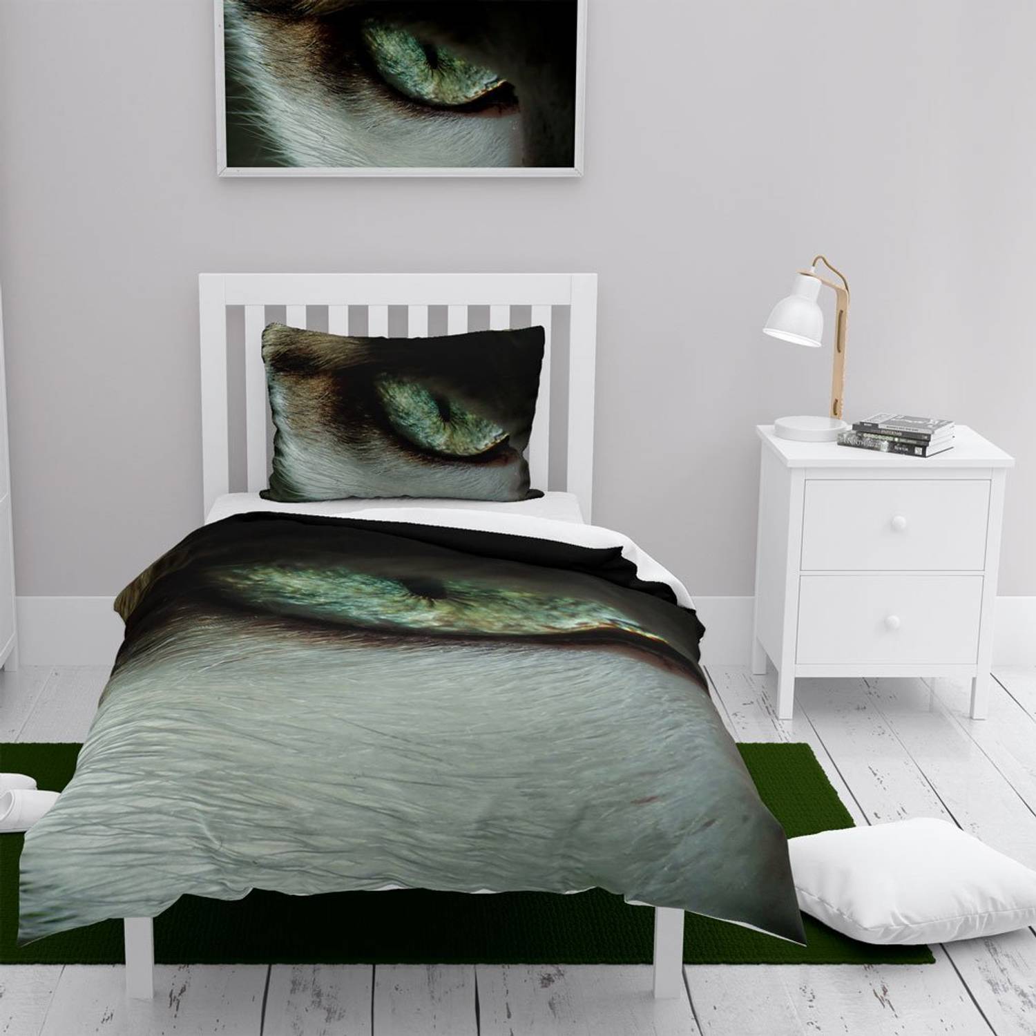طقم غطاء لحاف مفرد من الساتان القطني ثلاثي الأبعاد من MonoHome CatEye