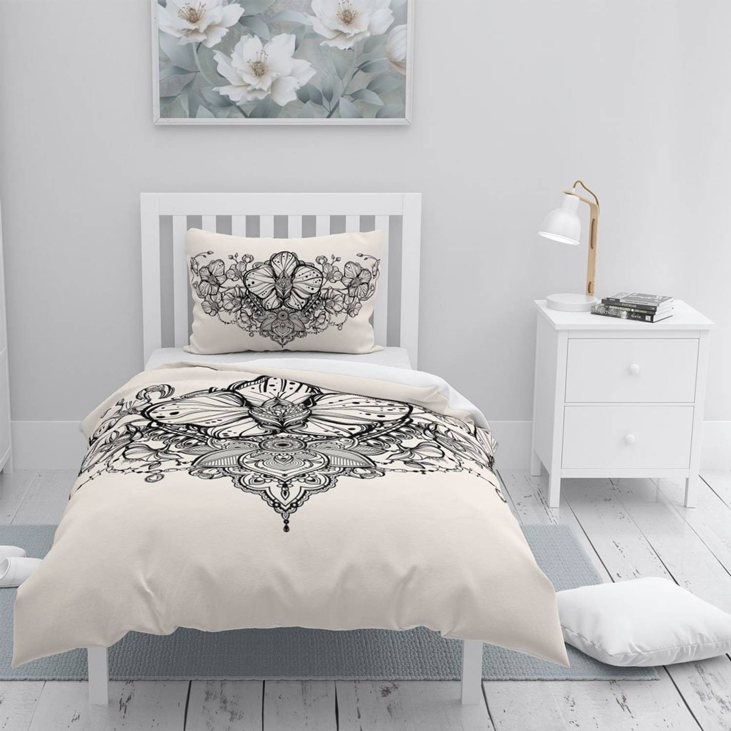 MonoHome Gray Lines 3D Cotton Satin Single Duvet Cover Set