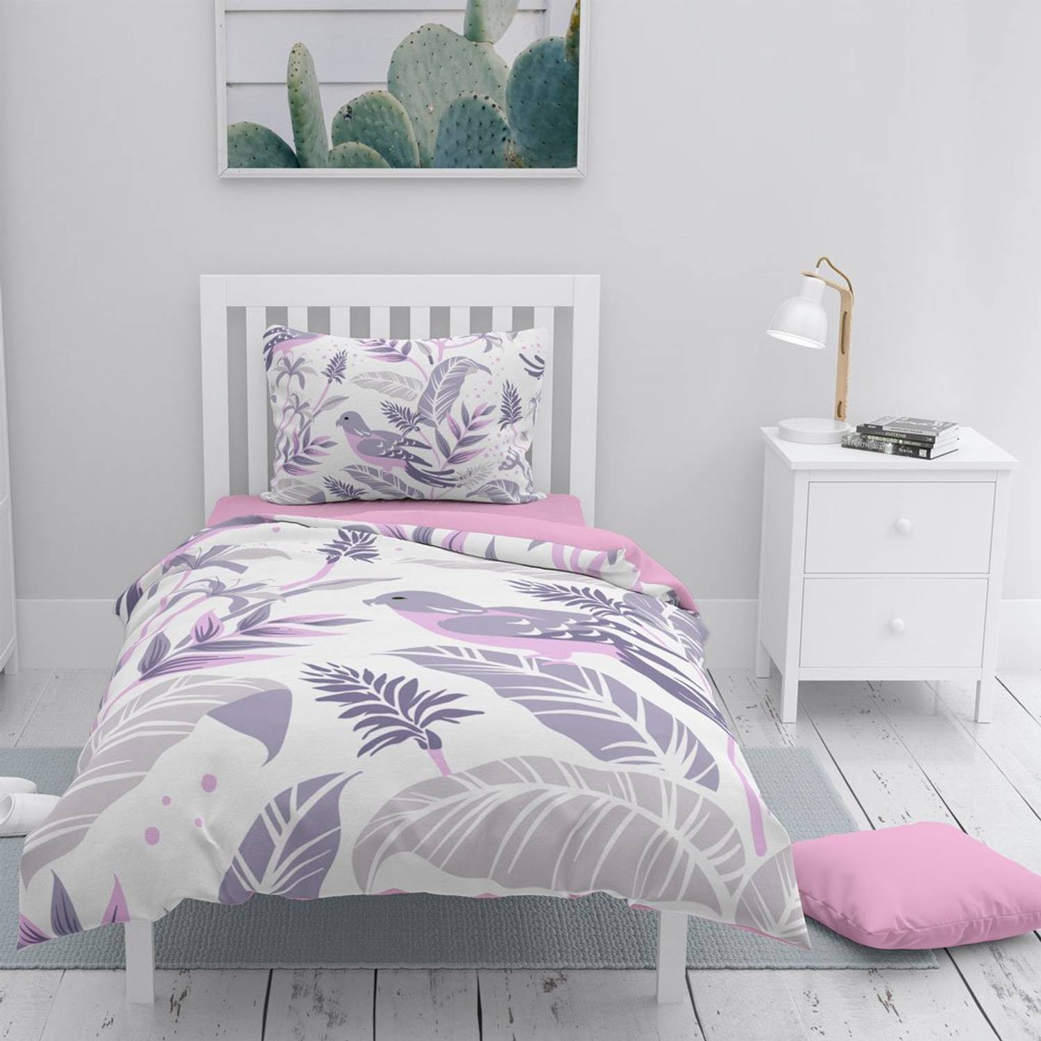 MonoHome GrayPink 3D Cotton Satin Single Duvet Cover Set