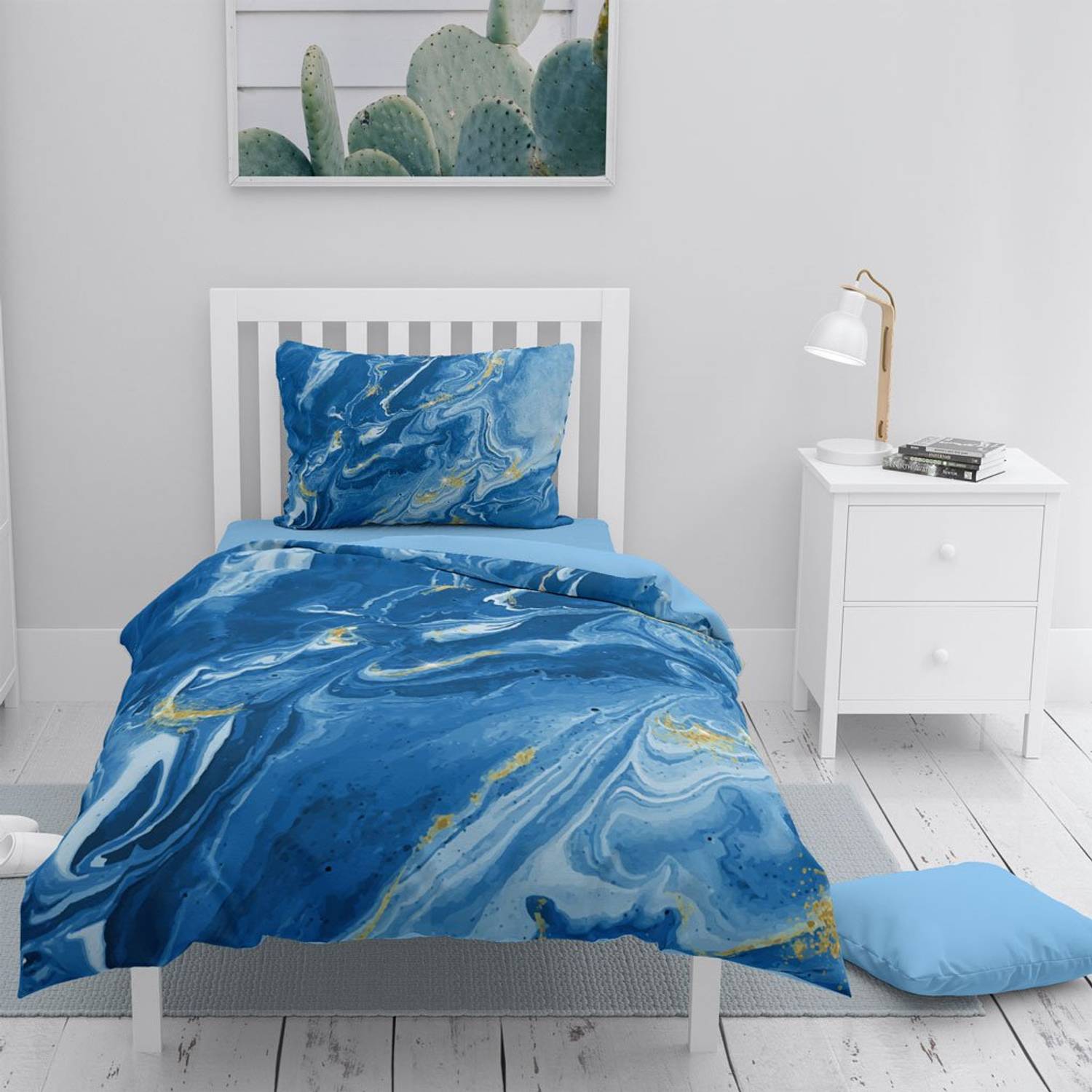 Комплект постельного белья MonoHome BlueDream 3D из хлопкового сатина на односпальную кровать 160x220 см с яркими цифровыми принтами и оксфордской наволочкой