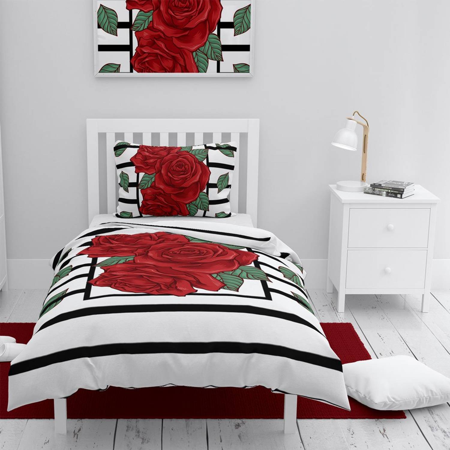 Набір постільної білизни MonoHome Rose Box 3D - сатин, 160x220 см, односпальний, яскраві кольори, дихаючий матеріал, висока якість, гарантована довговічність