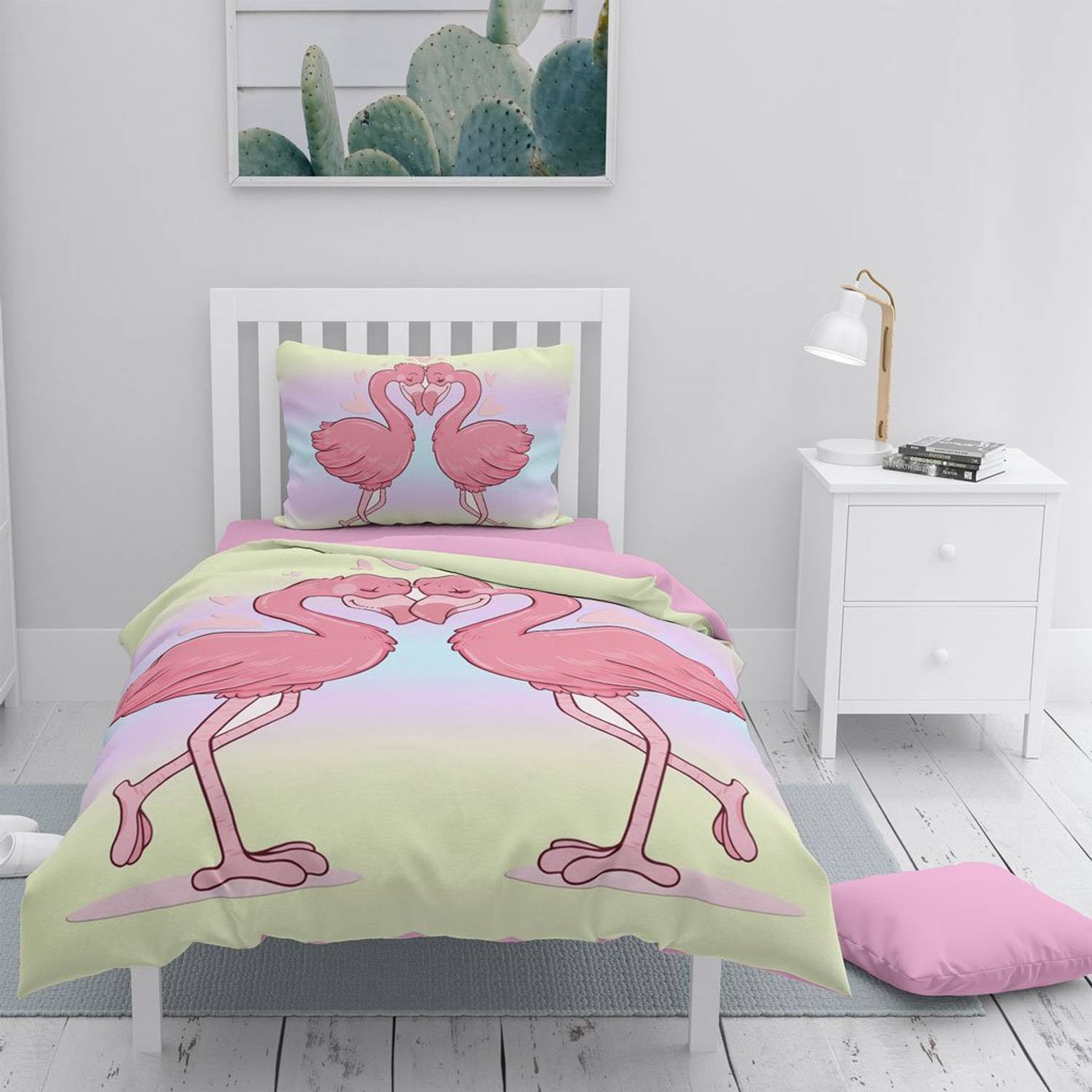 Комплект постільної білизни MonoHome "Закохані Пташки" 3D з бавовняного сатину на одне спальне місце, яскраві кольори, розміри 160х220 см