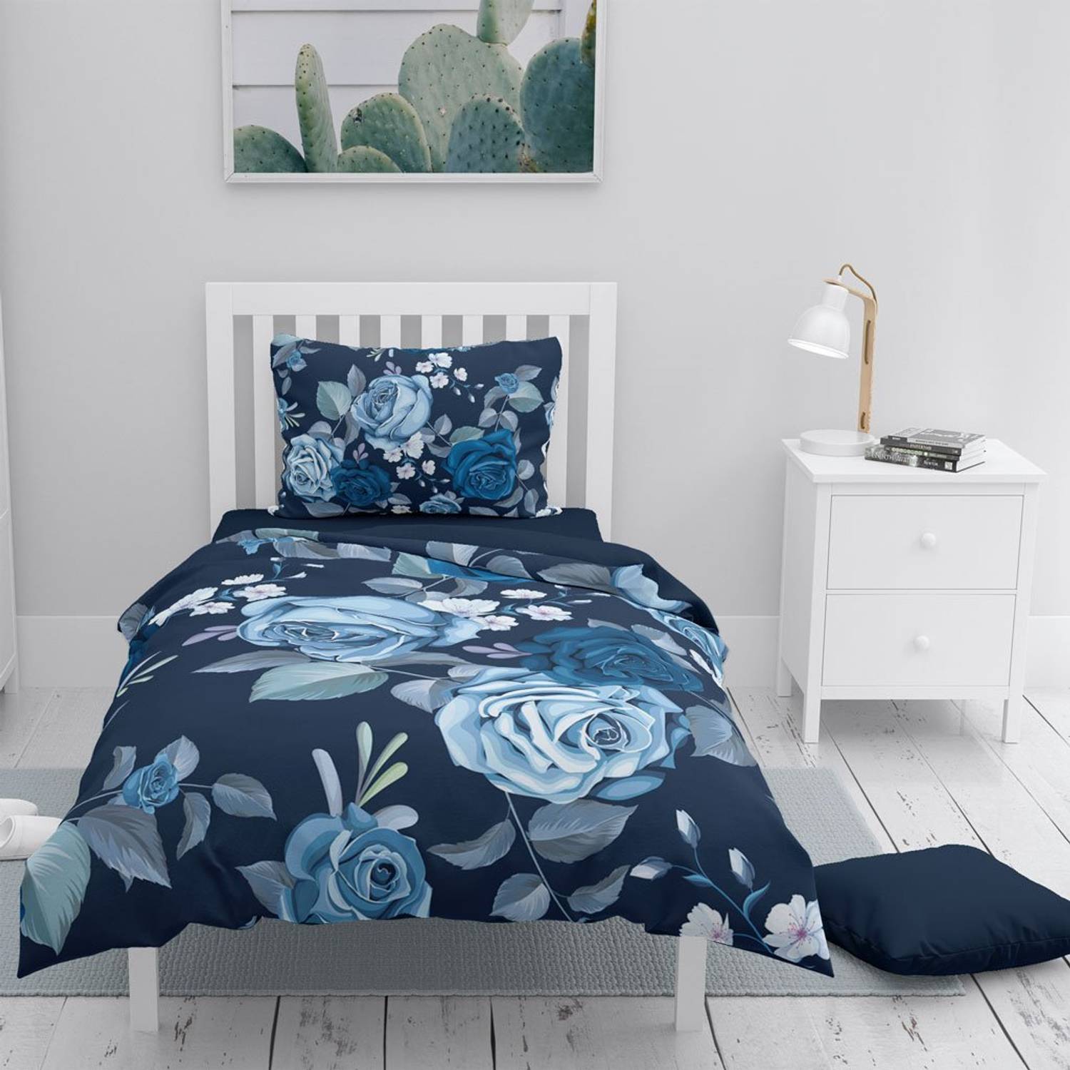 MonoHome Blue Flower 3D Pamuk Saten Tek Kişilik Nevresim Takımı