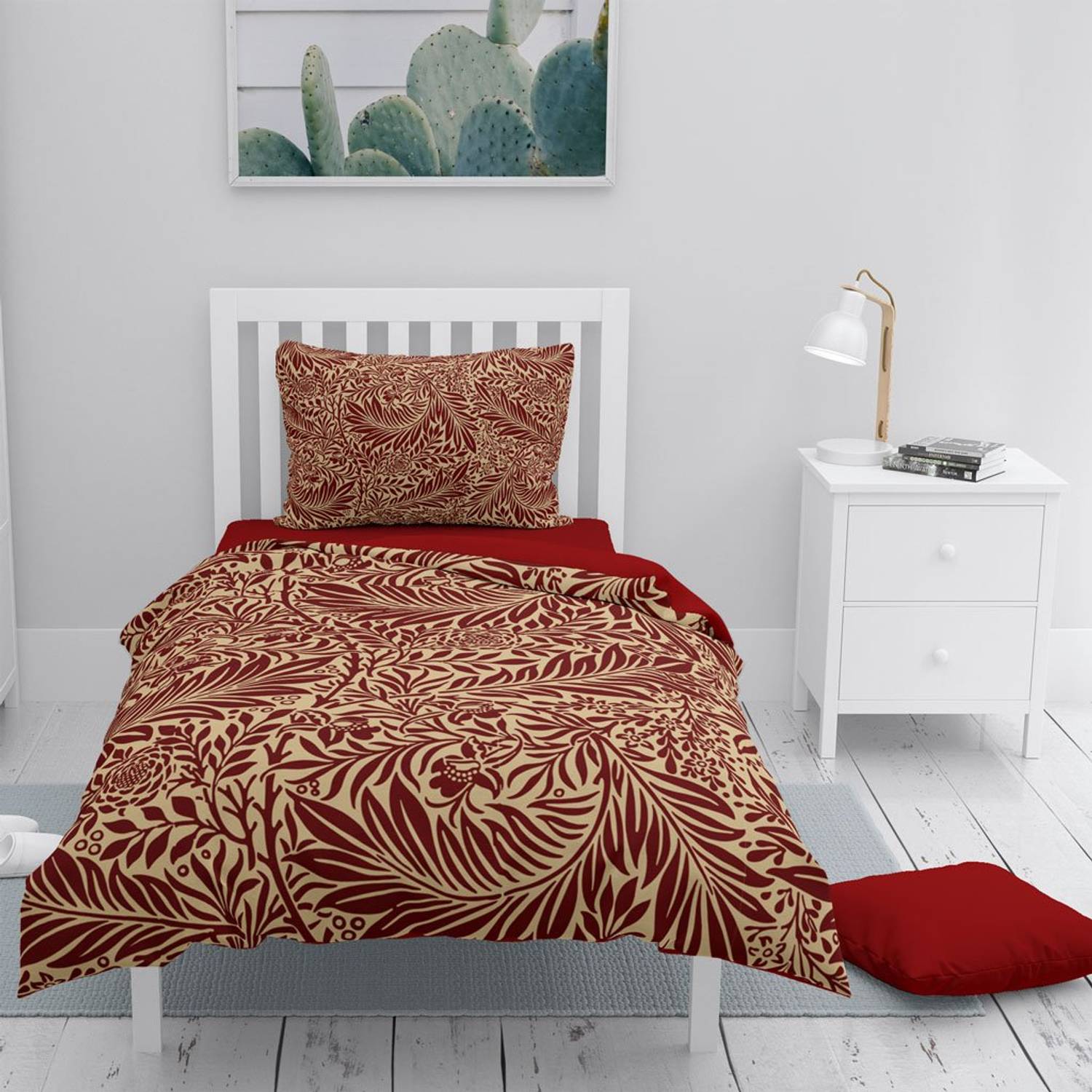 Комплект постельного белья MonoHome Red Leaf 3D из хлопкового сатина для одной персоны, яркая цифровая печать, размер 160x220 см, высокое качество