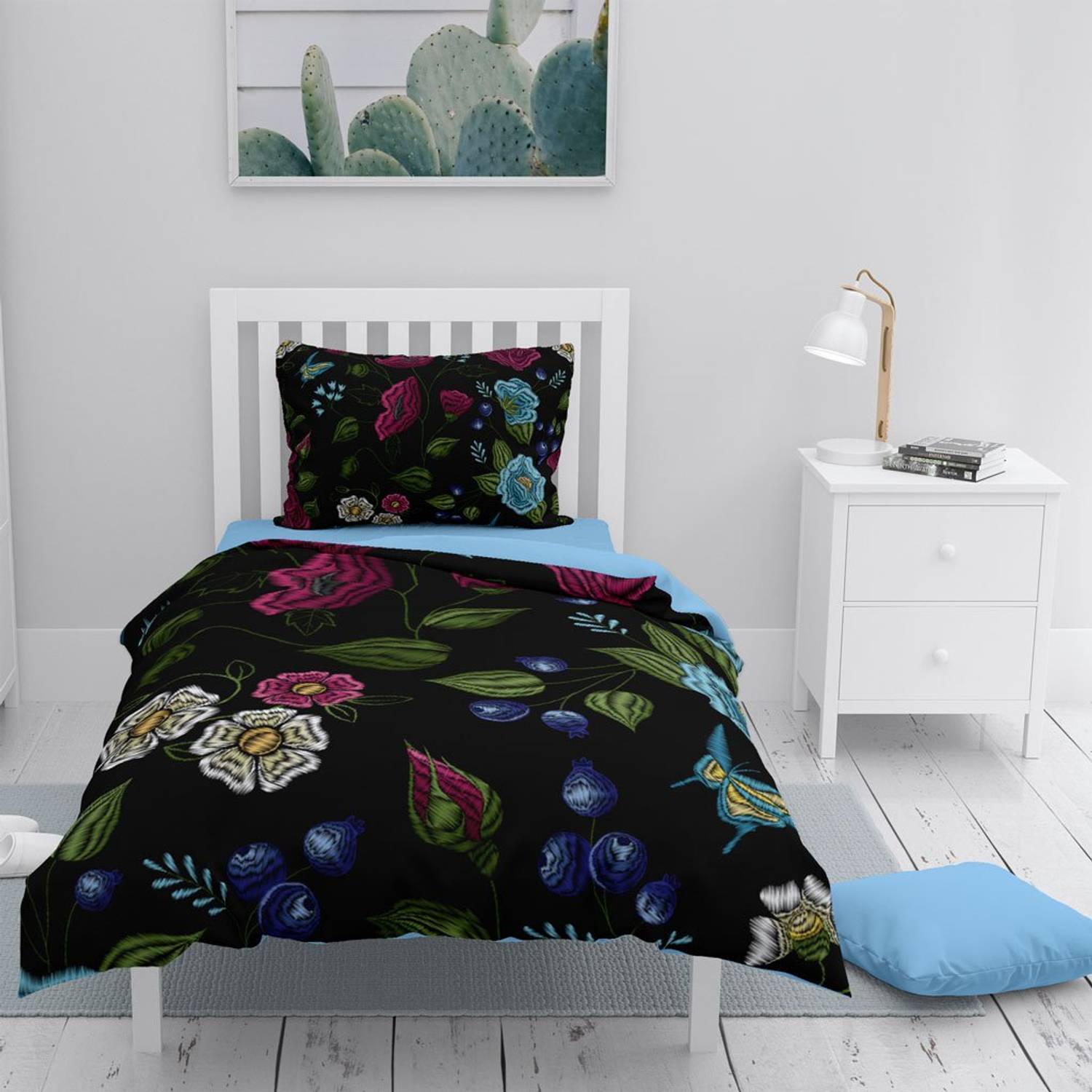 MonoHome Flower Black 3D Cotton Satin Single Duvet Cover Set