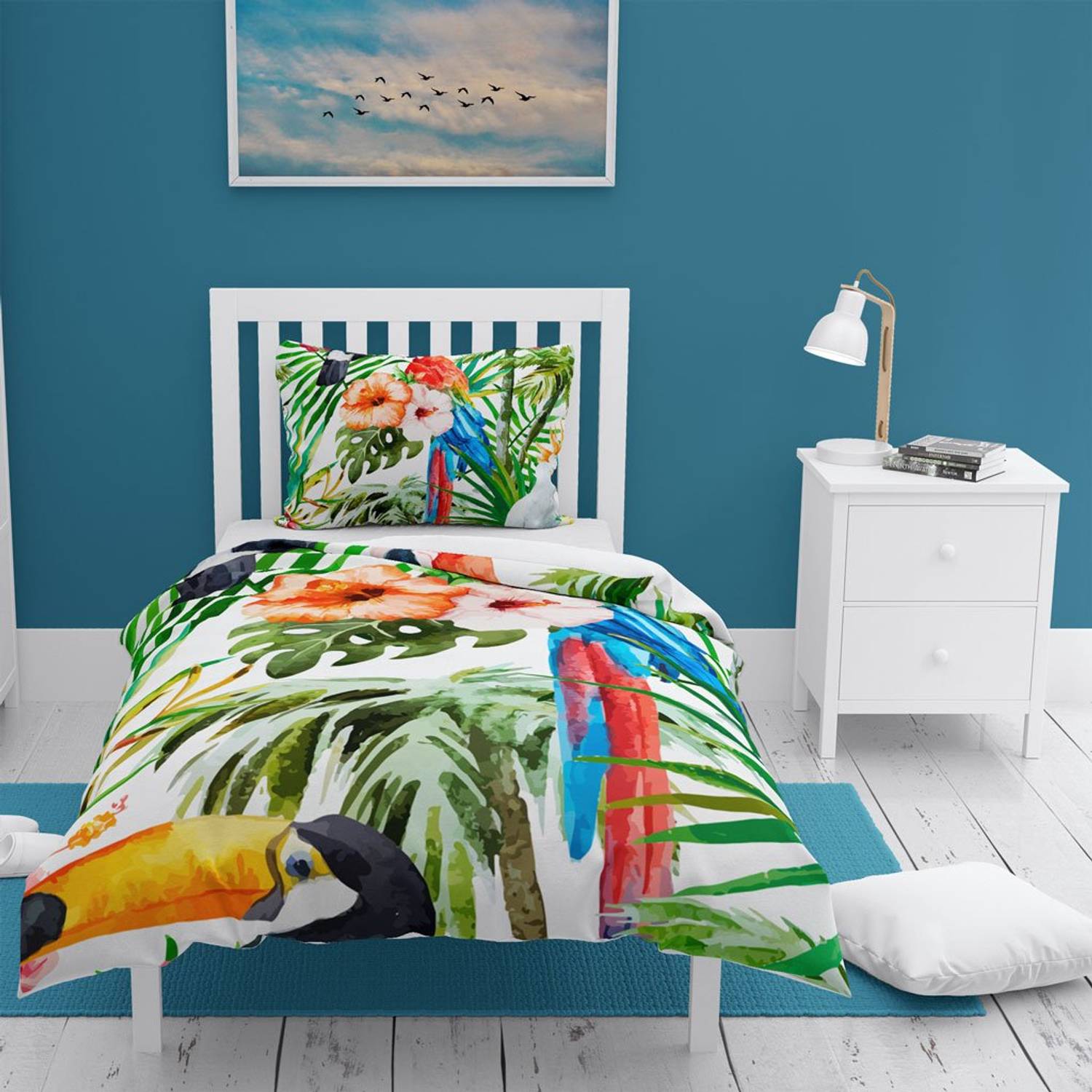 MonoHome Green White 3D Cotton Satin Single Duvet Cover Set