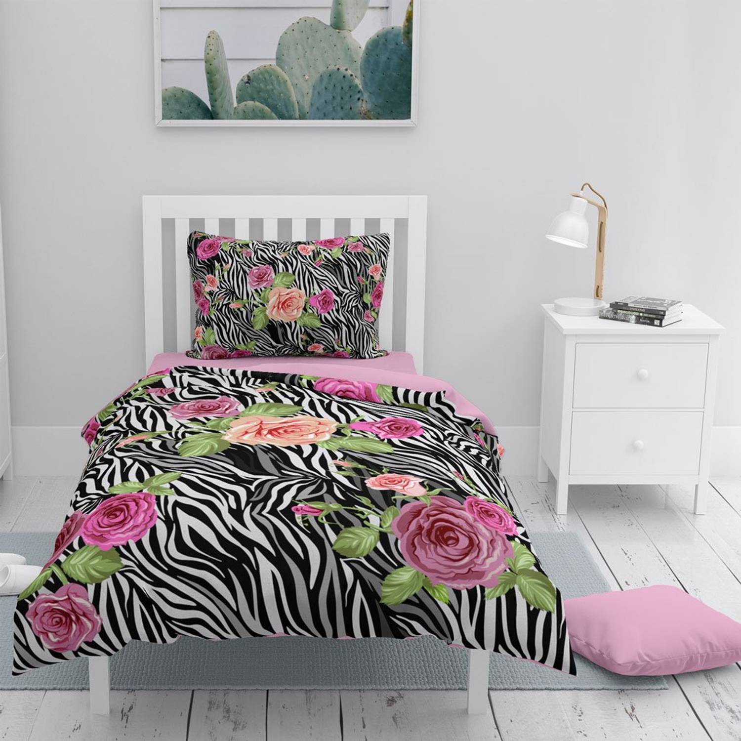 MonoHome Zebra Flower 3D Pamuk Saten Tek Kişilik Nevresim Takımı