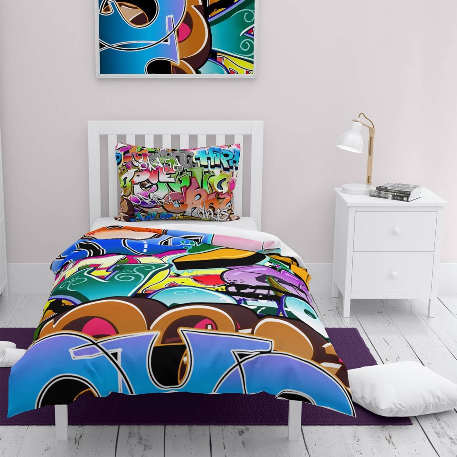 مجموعة غطاء لحاف فردي من MonoHome Graffiti 3D من القطن الساتان