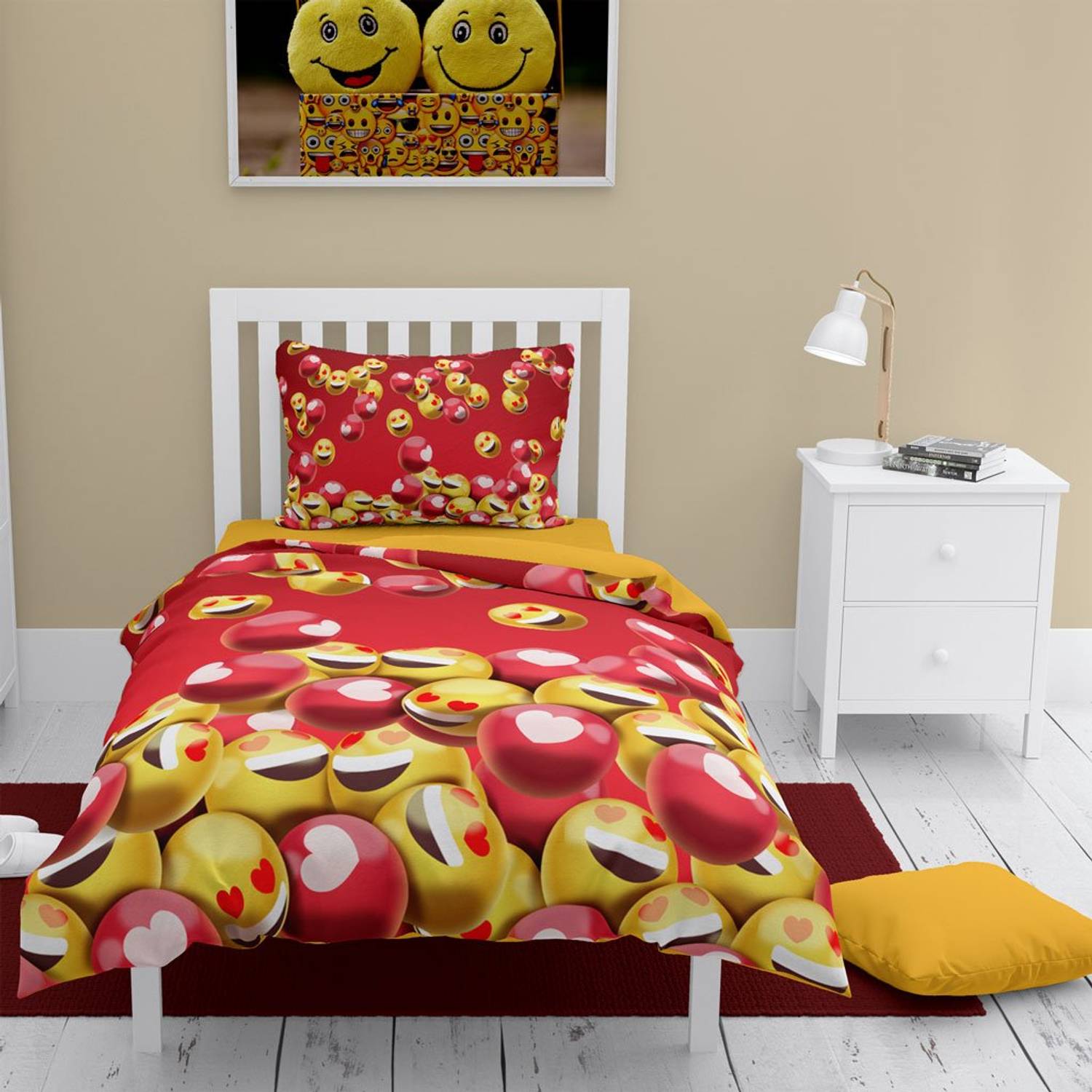 MonoHome Emoji In Red 3D Pamuk Saten Tek Kişilik Nevresim Takımı