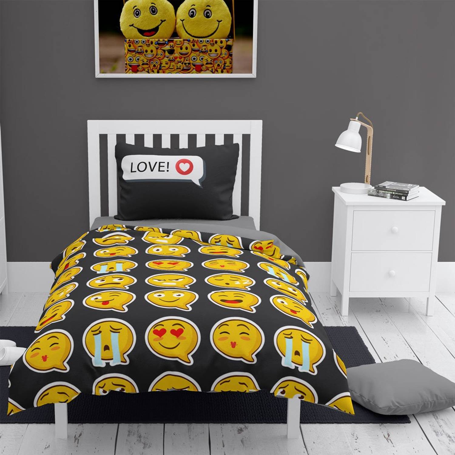 MonoHome I Love Emoji 3D Cotton Satin Single Duvet Cover Set