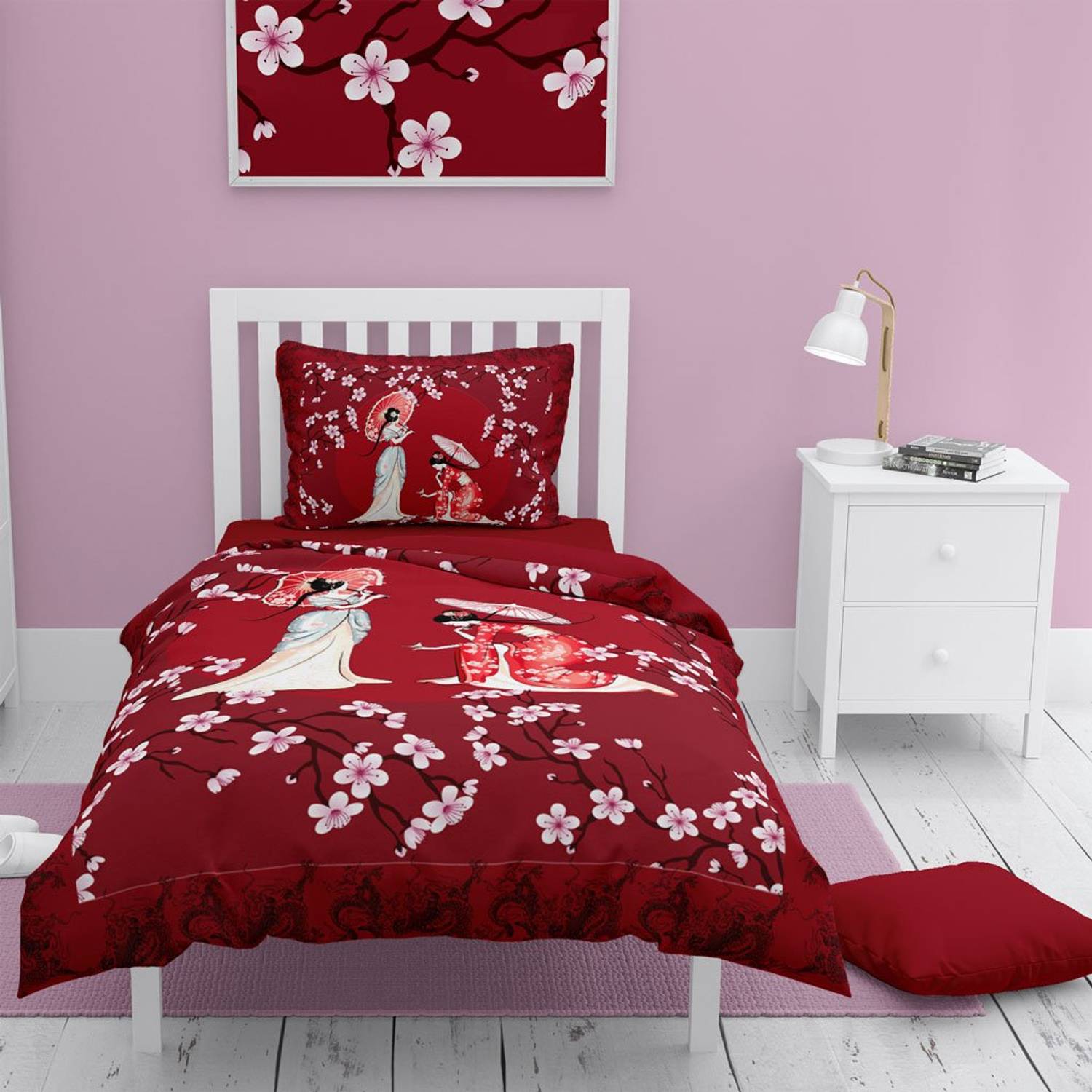 Комплект постільної білизни MonoHome Japan Style 3D з бавовняного сатину для одного, 160x220 см, з цифровим друком та високою якістю матеріалу