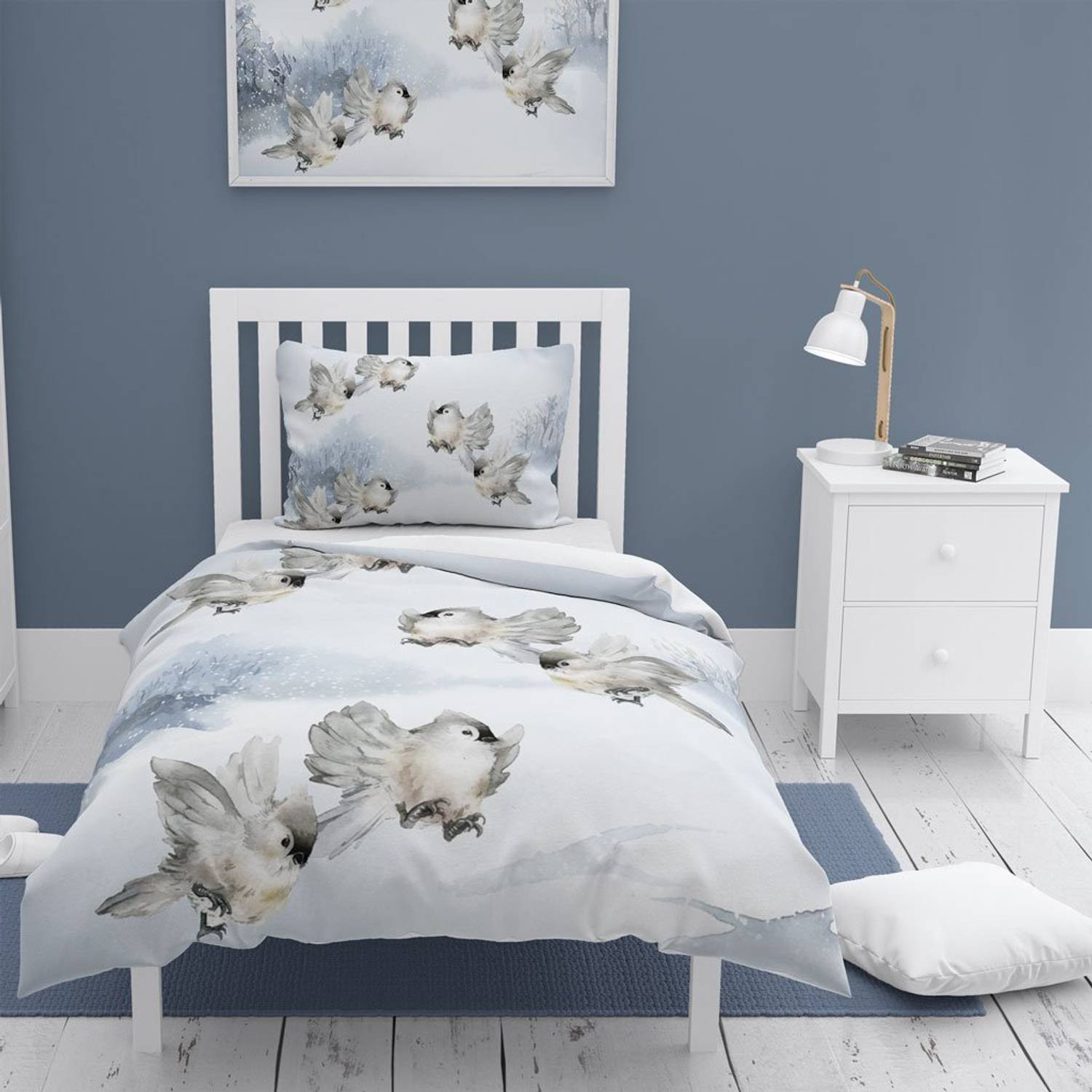 Набір постільної білизни MonoHome Snow Bird 3D з бавовняного сатину для односпального ліжка 160x220 см з яскравими кольорами та якісним тканини